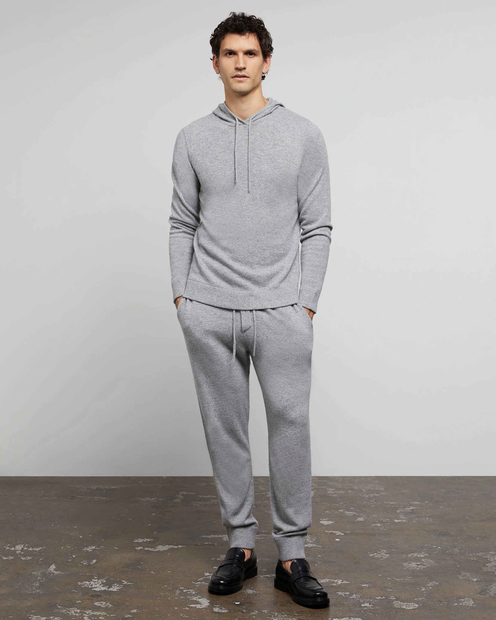 Mens | 100% Cashmere Hooded Pullover | Light-Heather-Grey - Image 2