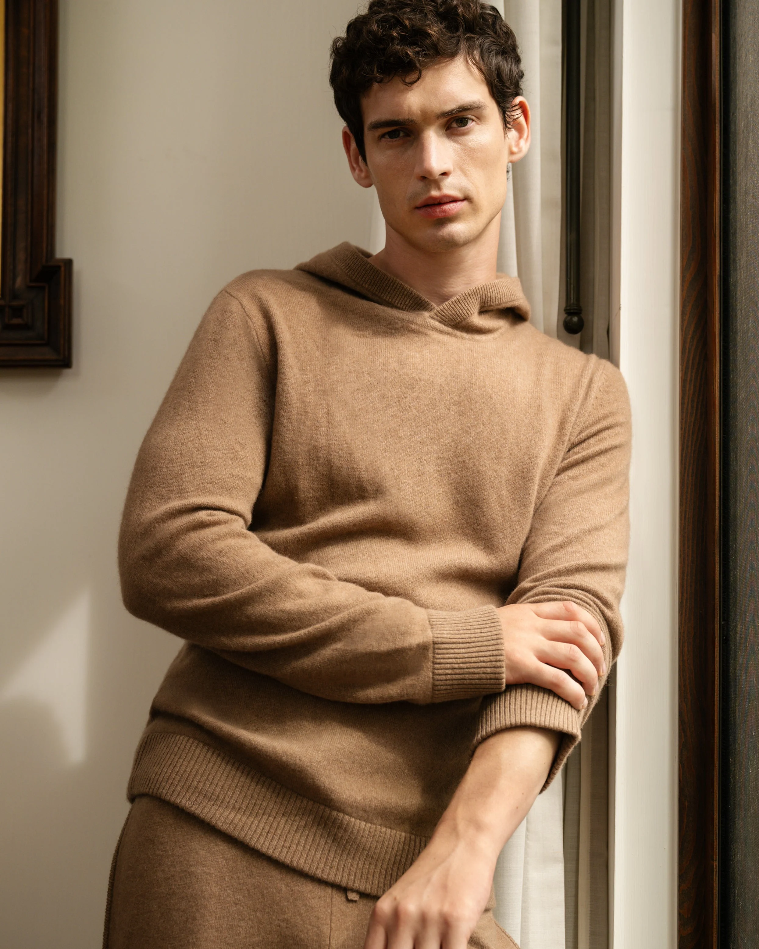 Mens | 100% Cashmere Hooded Pullover | Camel - Image 2