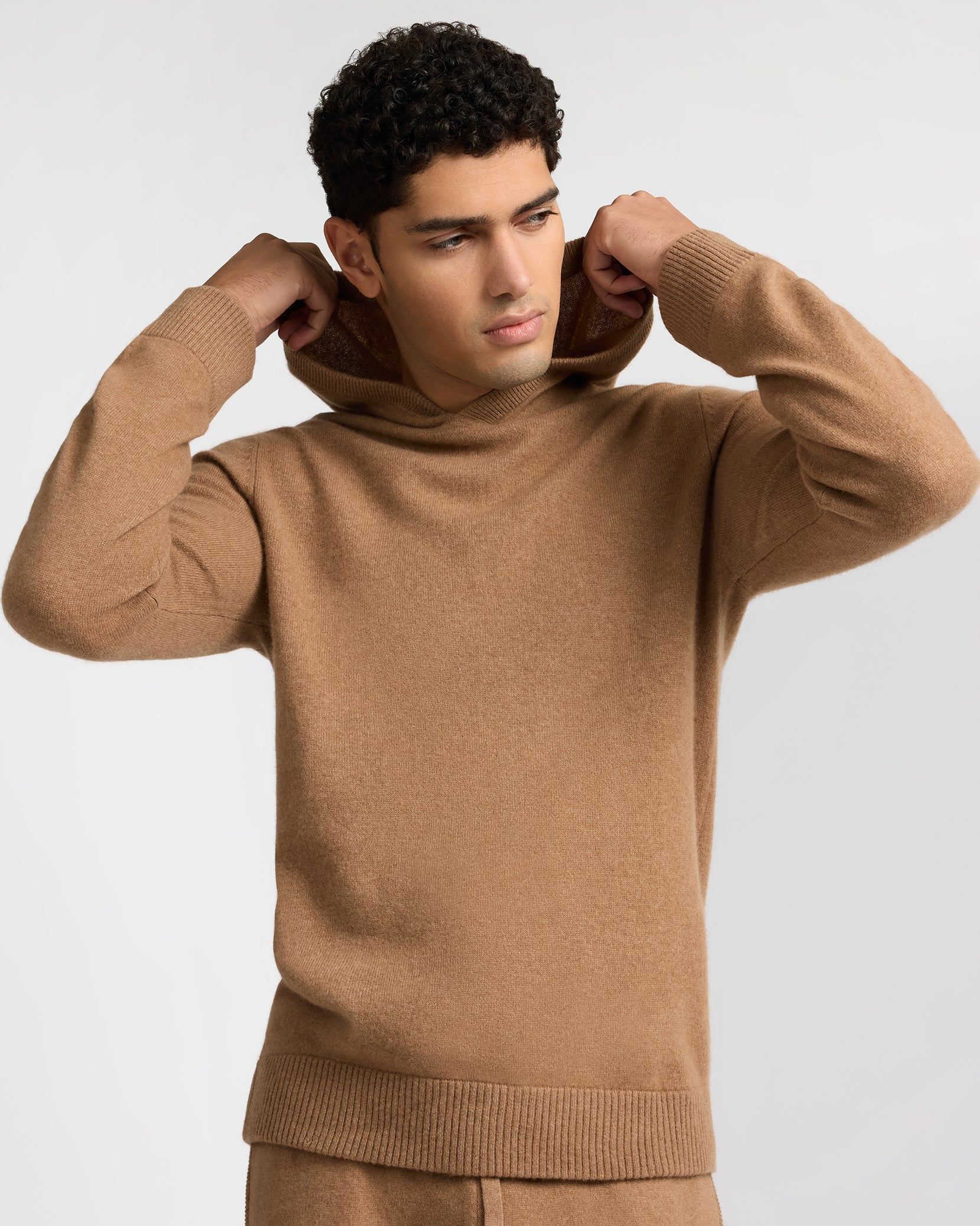 Mens | 100% Cashmere Hooded Pullover | Camel - Image 4