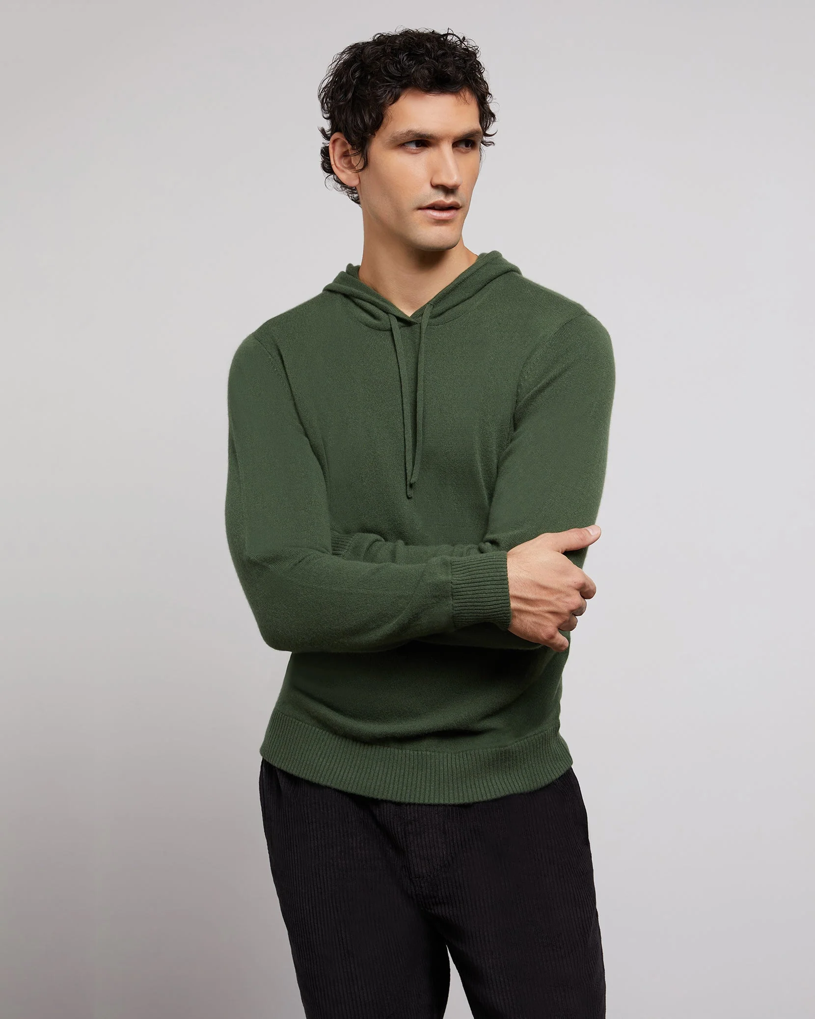 Mens | 100% Cashmere Hooded Pullover | Light-Heather-Grey - Image 5