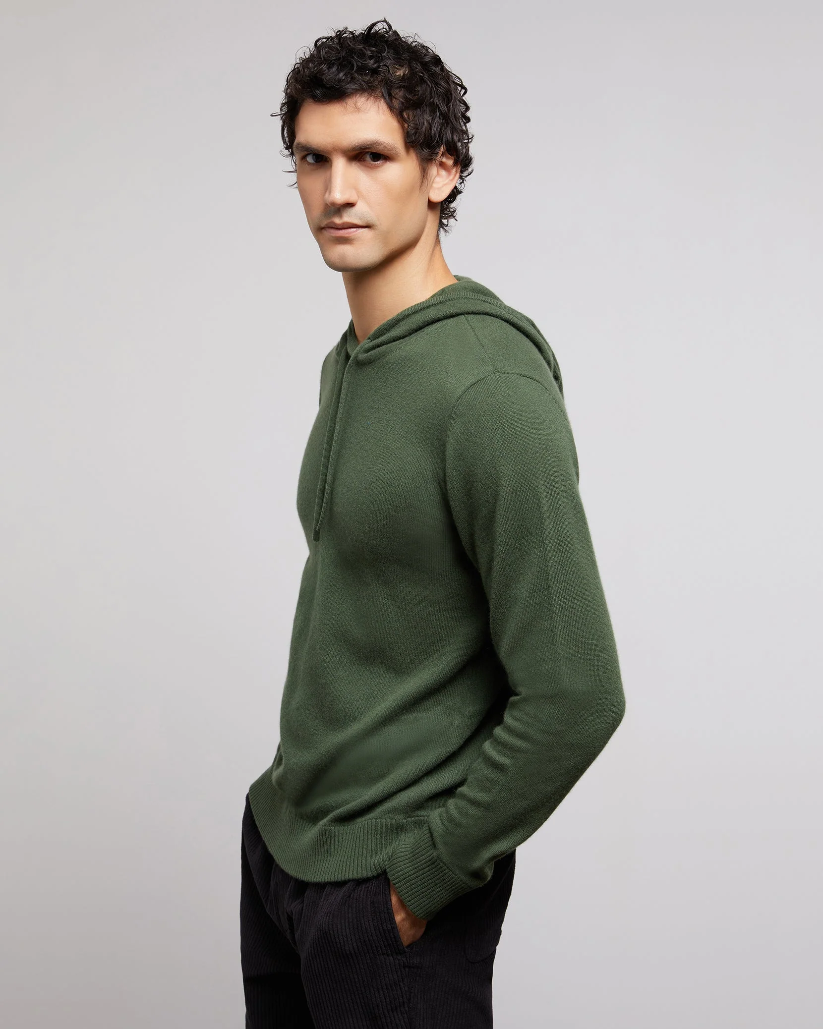 Mens | 100% Cashmere Hooded Pullover | Light-Heather-Grey - Image 7