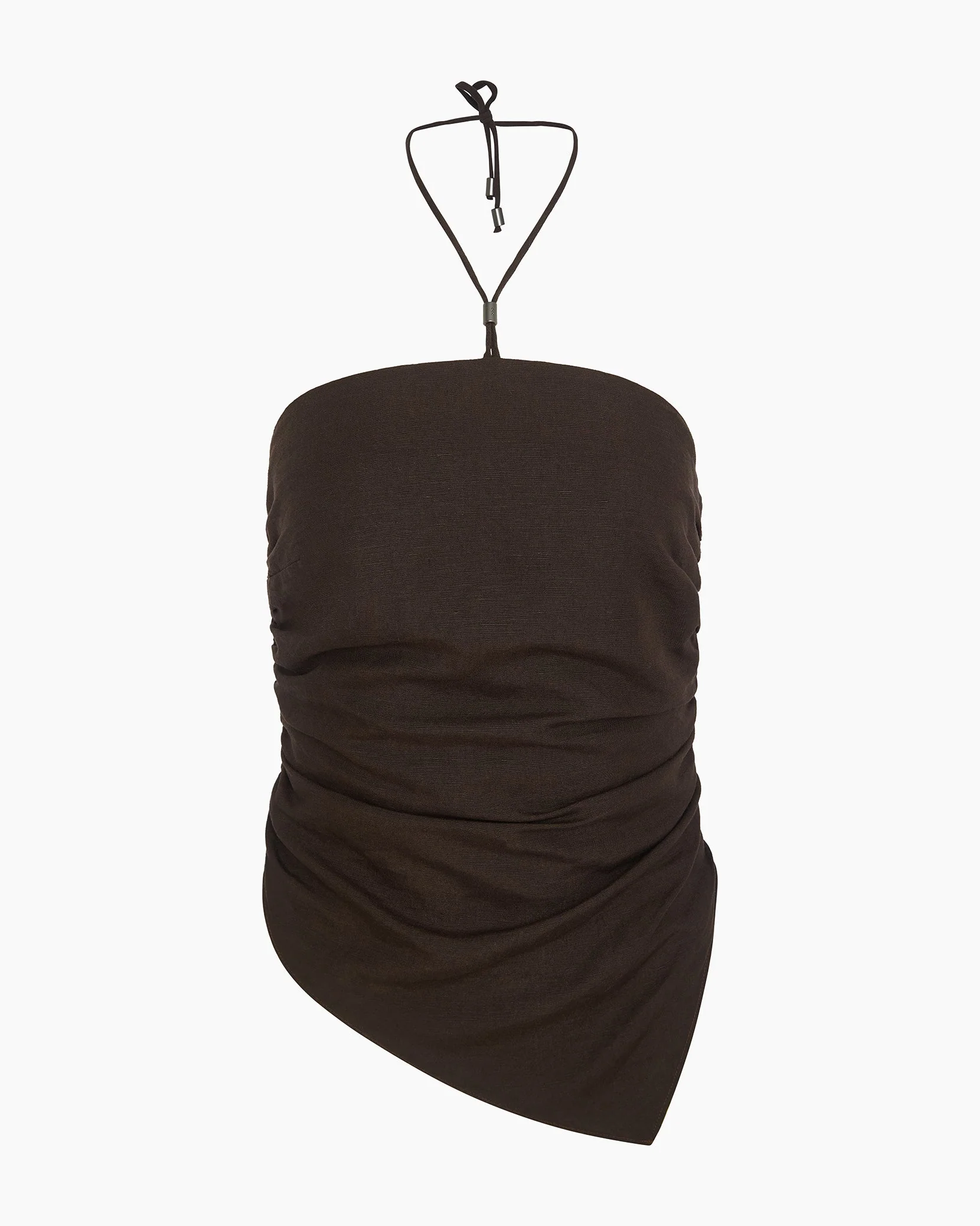 Womens | Air Linen Asymmetrical Halter Top | Espresso - Image 3
