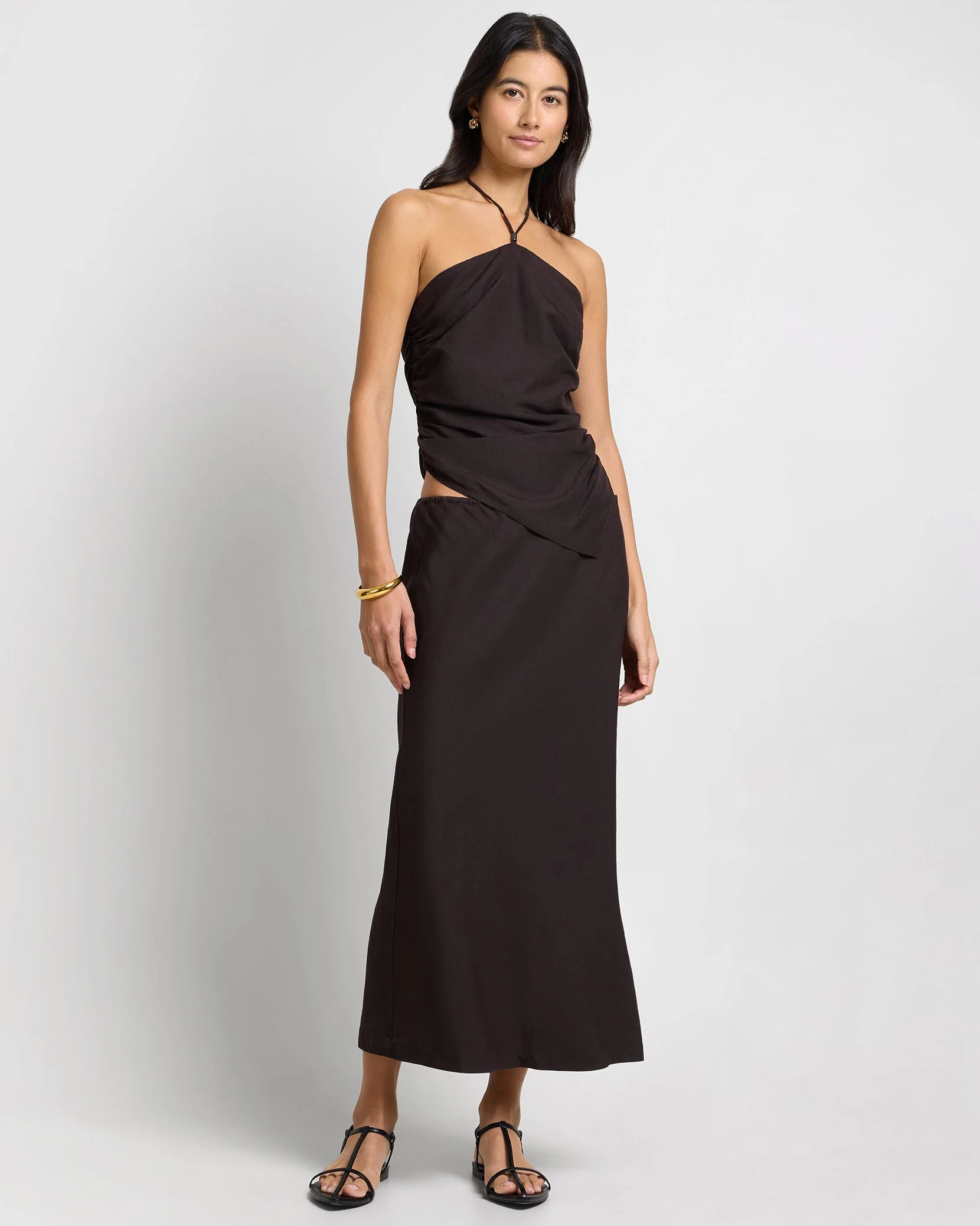 Womens | Air Linen Asymmetrical Halter Top | Espresso - Image 4