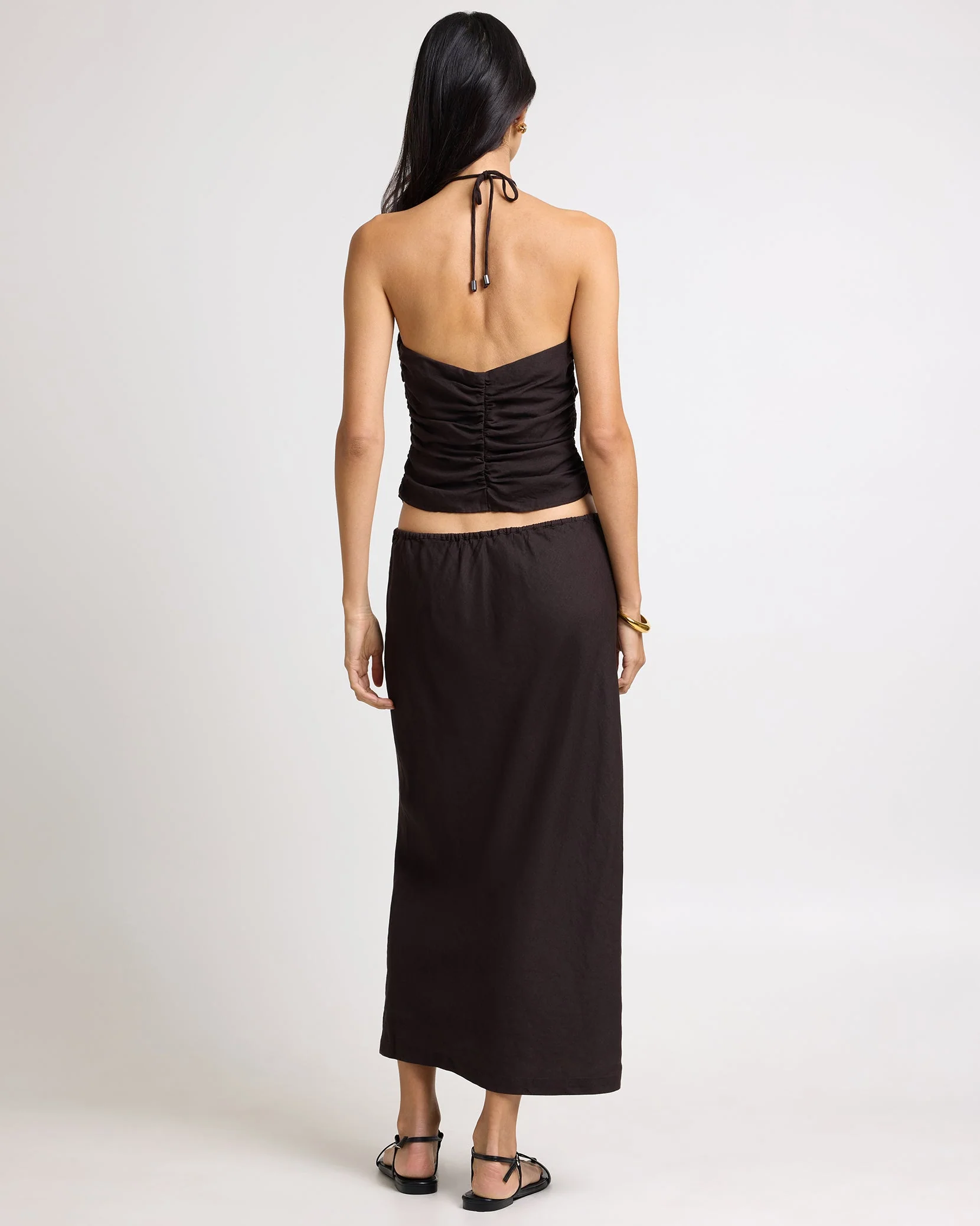 Womens | Air Linen Asymmetrical Halter Top | Espresso - Image 6