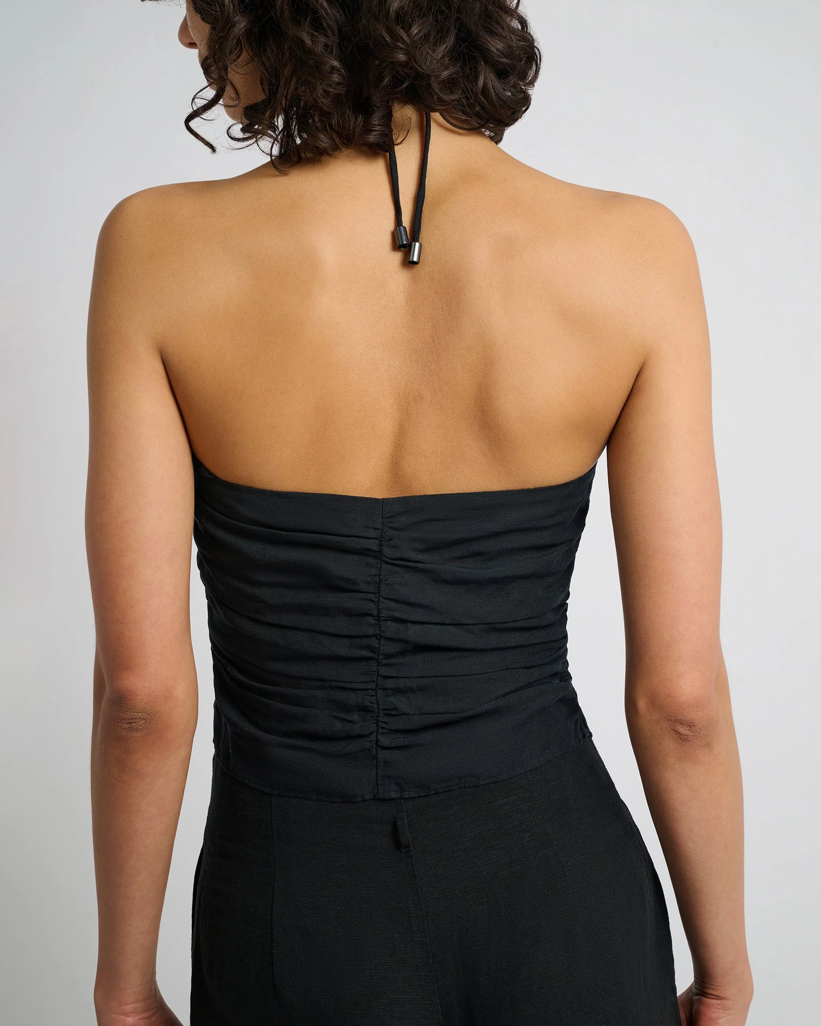Womens | Air Linen Asymmetrical Halter Top | Black - Image 5
