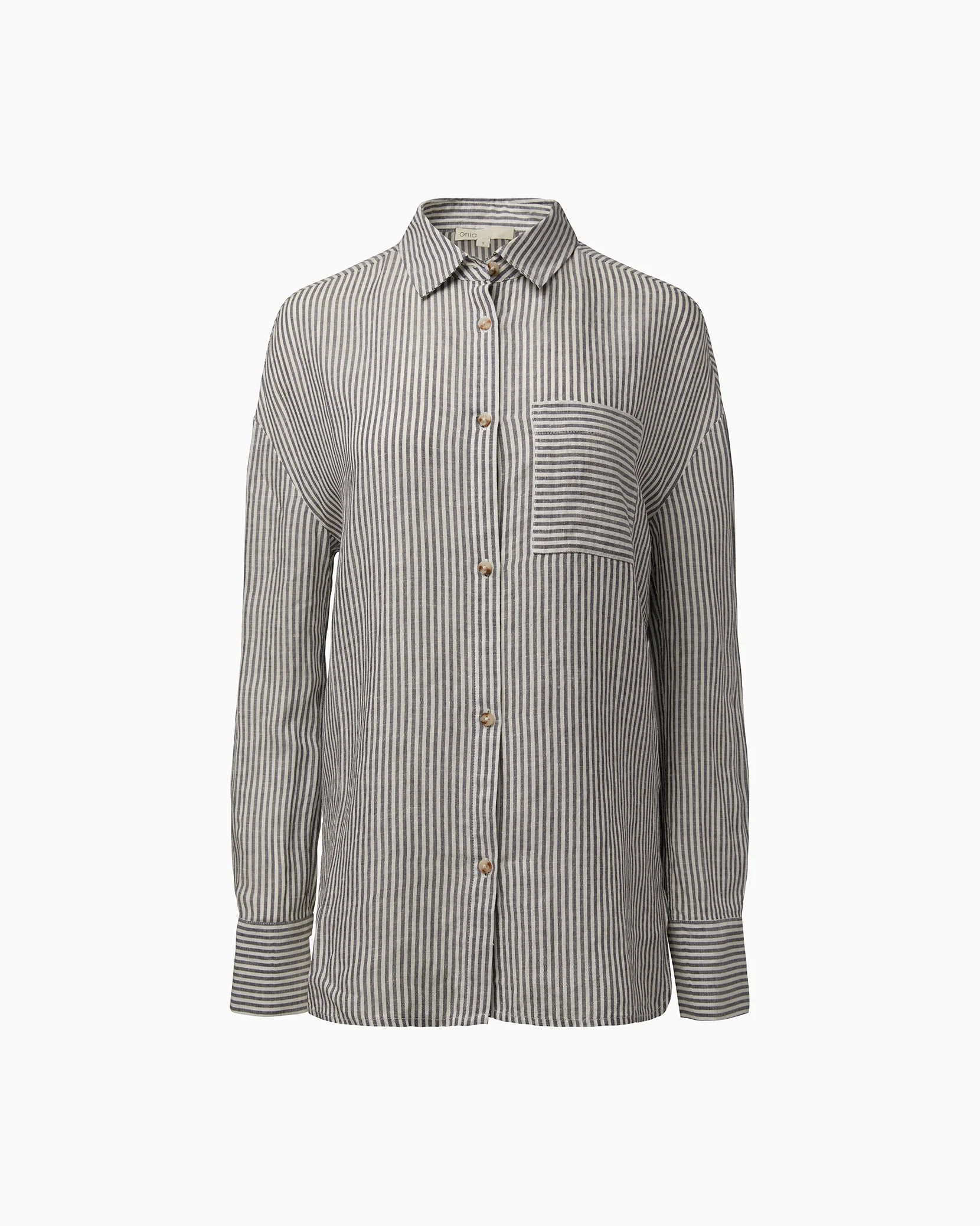 Womens | Air Linen Boyfriend Shirt | Deep Navy/White - Image 2