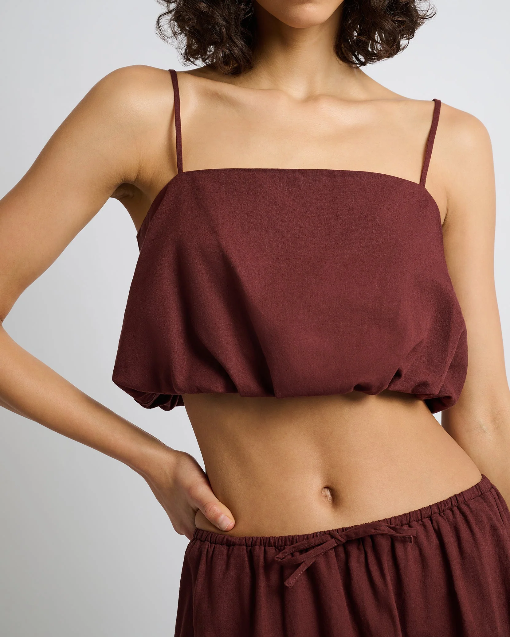 Womens | Air Linen Bubble Crop Top | Rum - Image 4