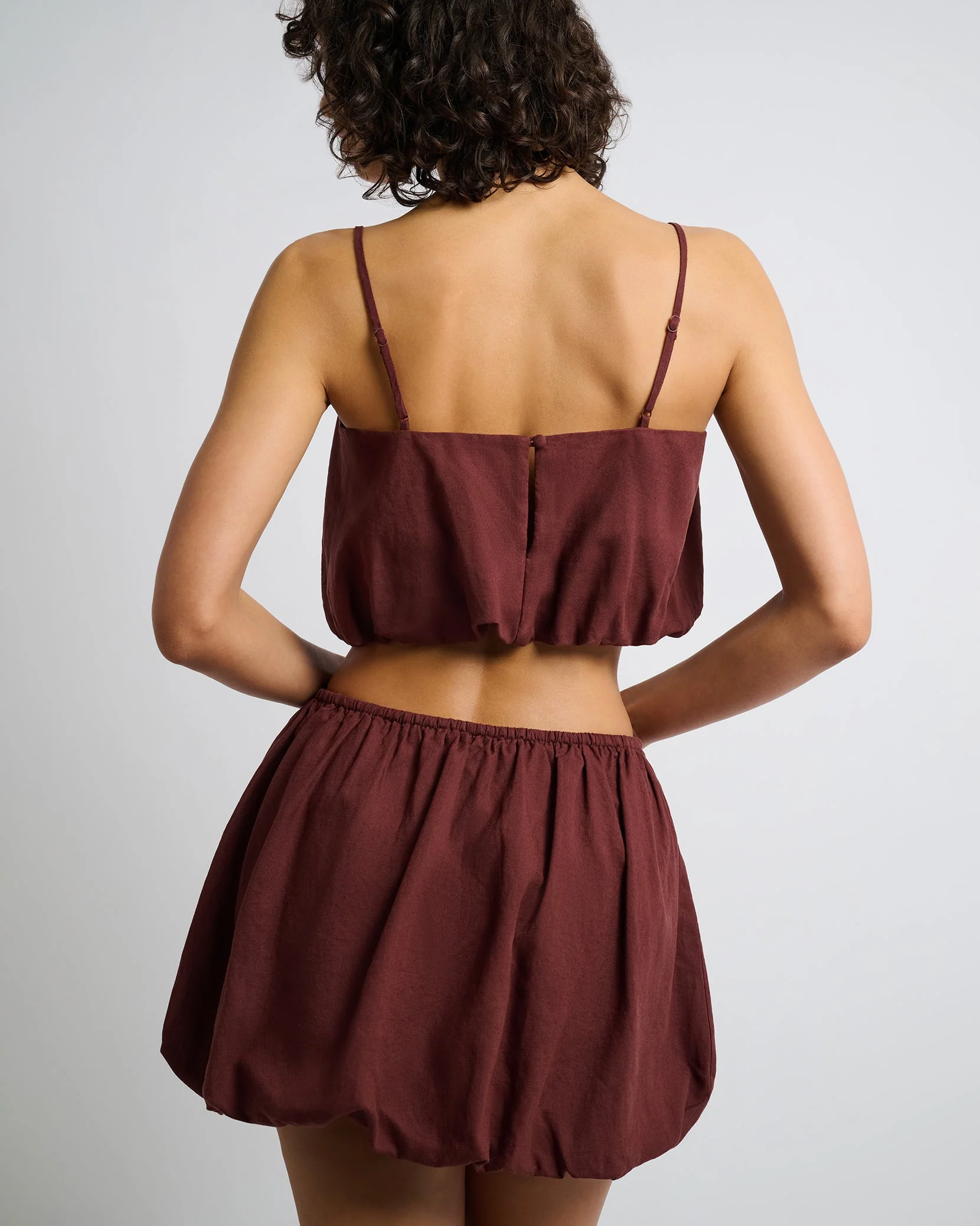 Womens | Air Linen Bubble Crop Top | Rum - Image 5
