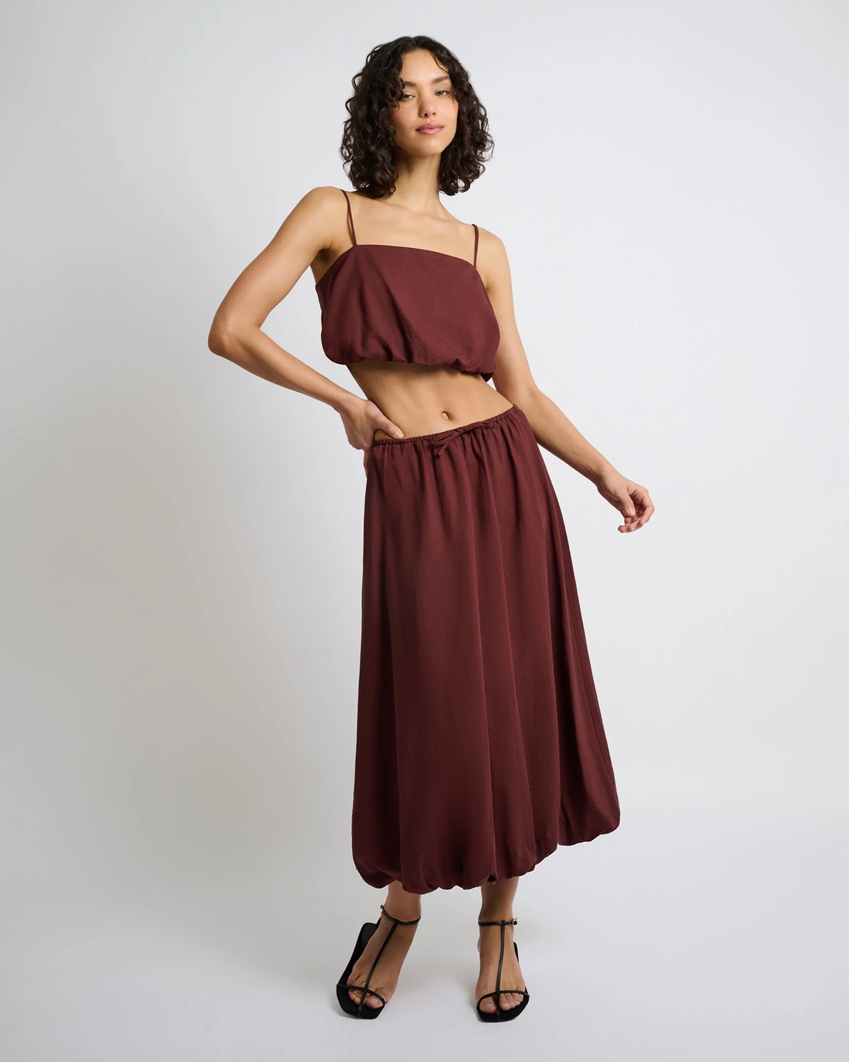 Womens | Air Linen Bubble Maxi Skirt | Rum - Image 3