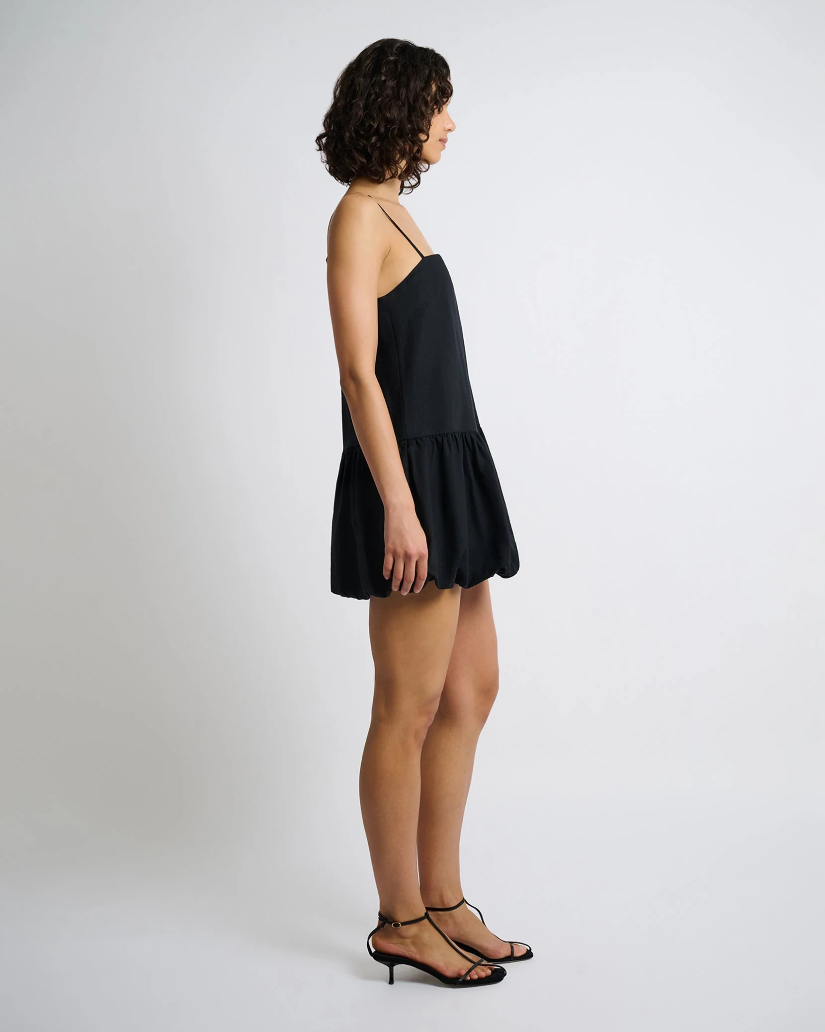 Womens | Air Linen Bubble Mini Dress | Black - Image 3
