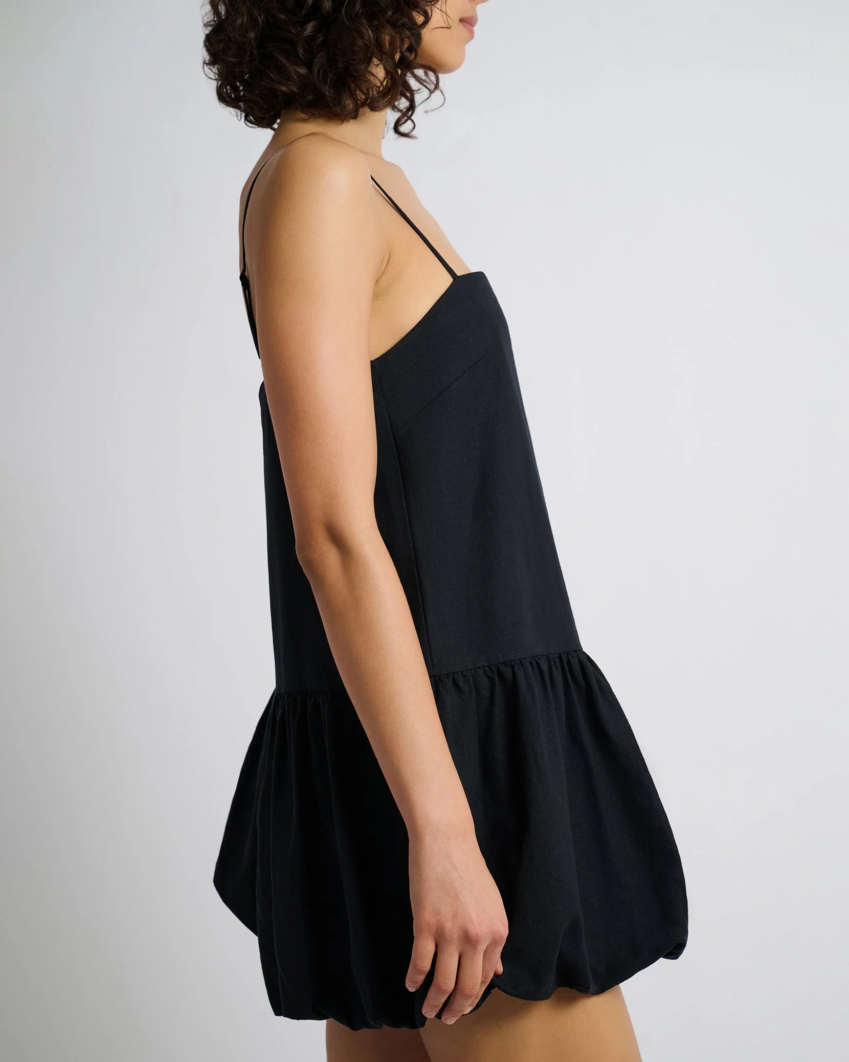 Womens | Air Linen Bubble Mini Dress | Black - Image 4