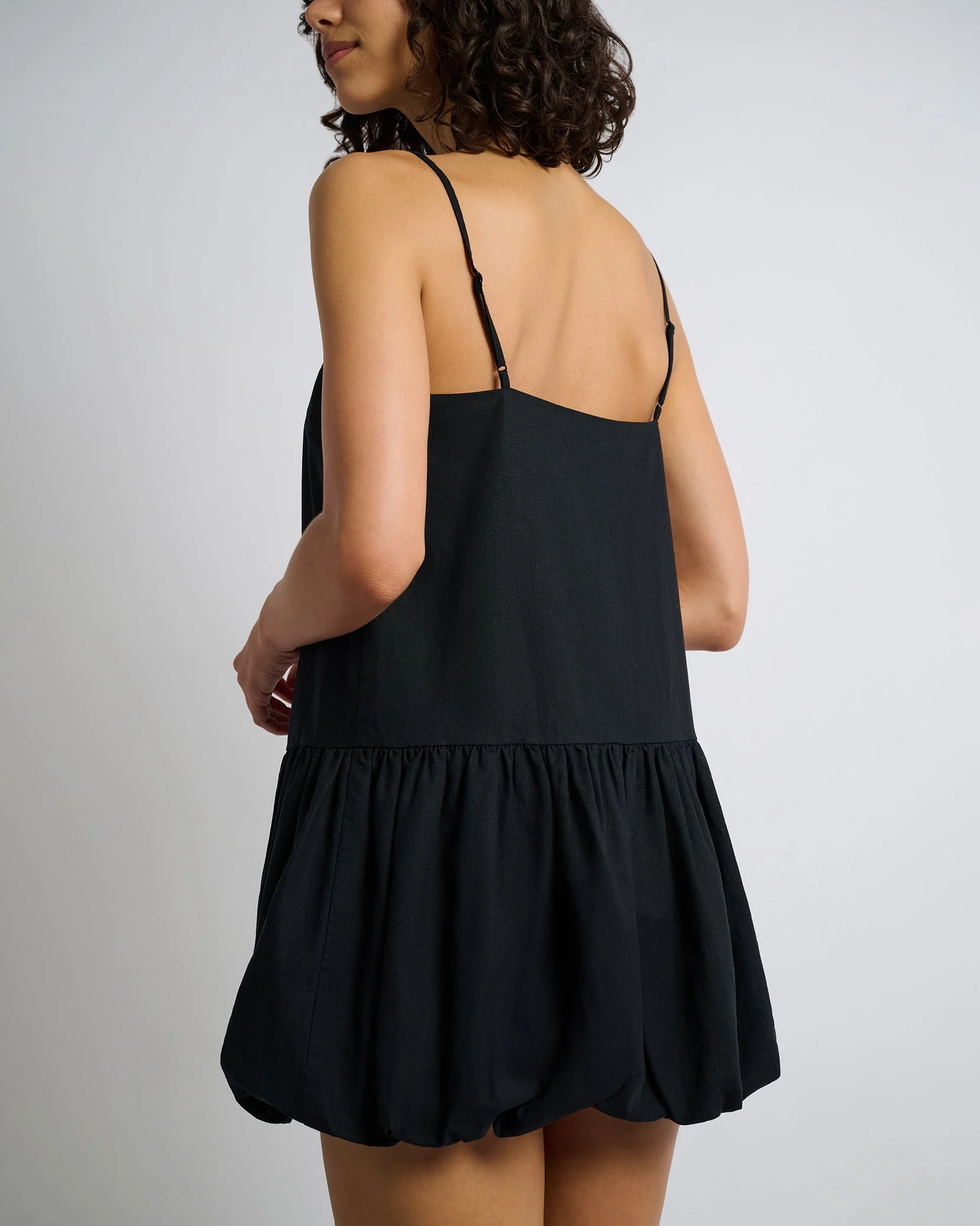 Womens | Air Linen Bubble Mini Dress | Black - Image 5
