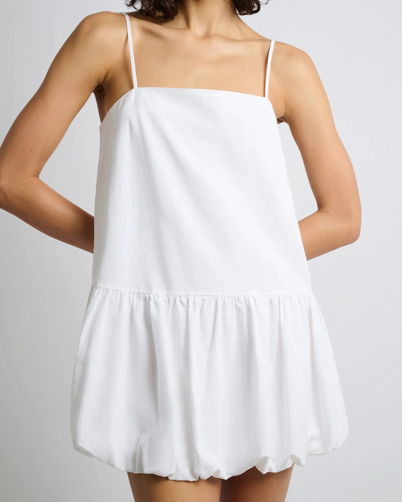 Womens | Air Linen Bubble Mini Dress | White - Image 3