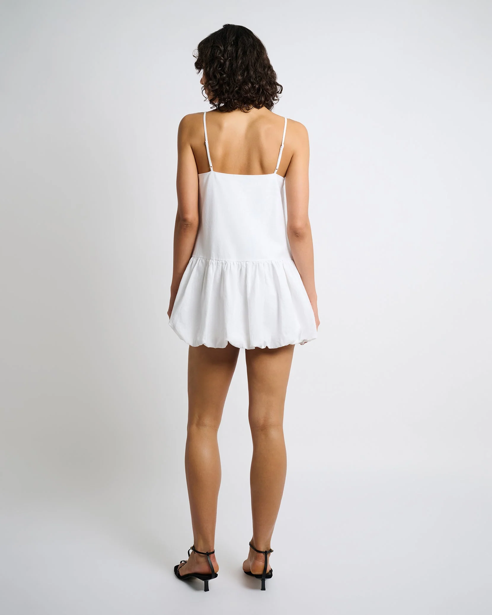 Womens | Air Linen Bubble Mini Dress | White - Image 5