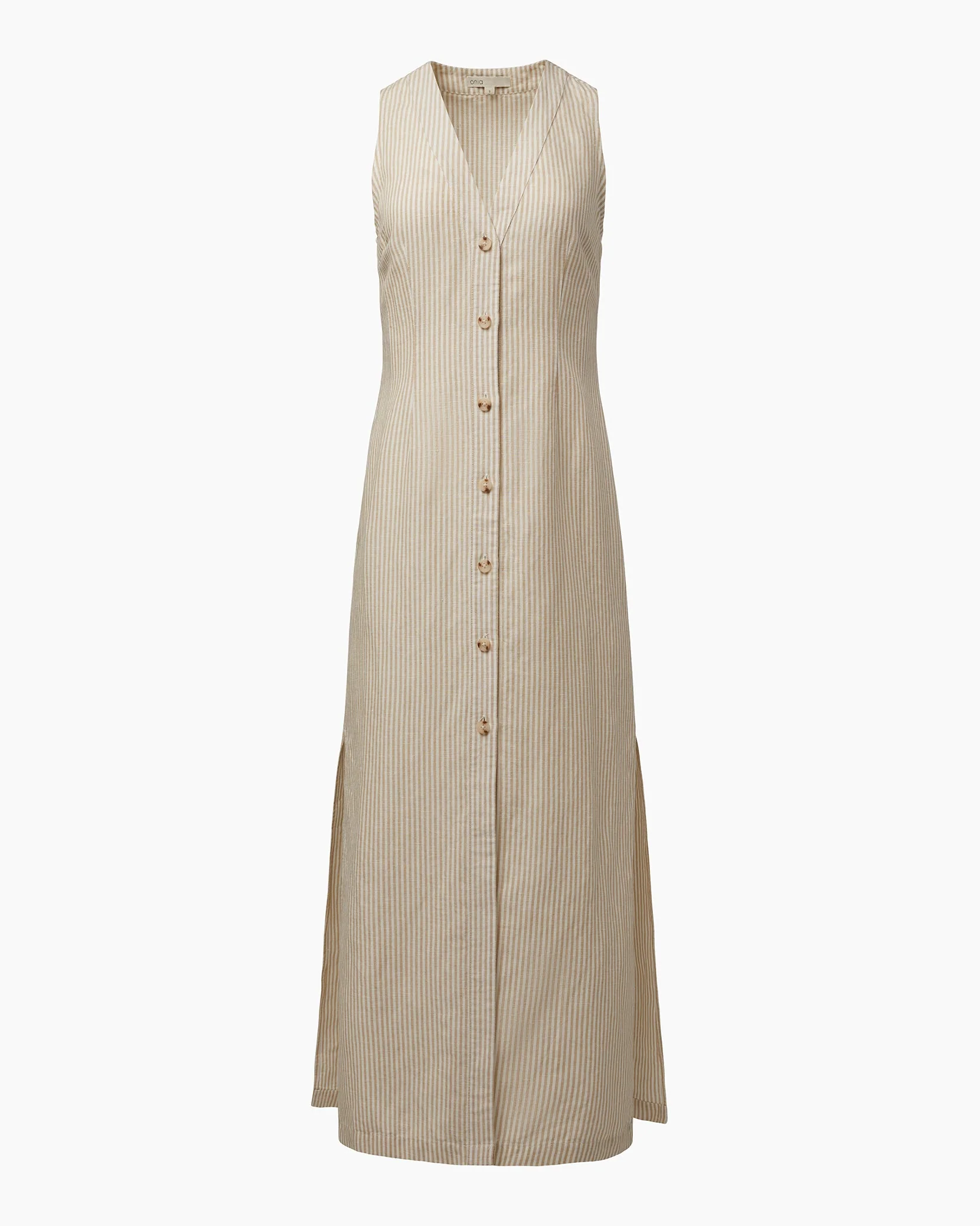 Womens | Air Linen Button Down Maxi Dress | Jute/White - Image 2