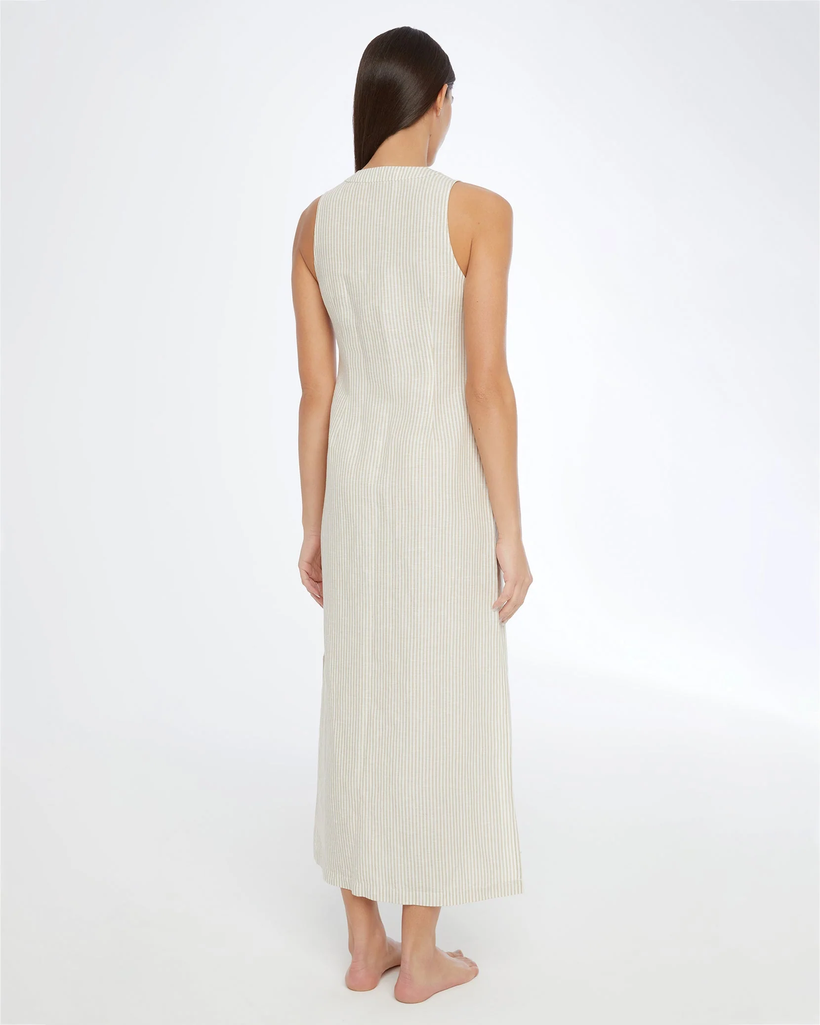 Womens | Air Linen Button Down Maxi Dress | Jute/White - Image 4