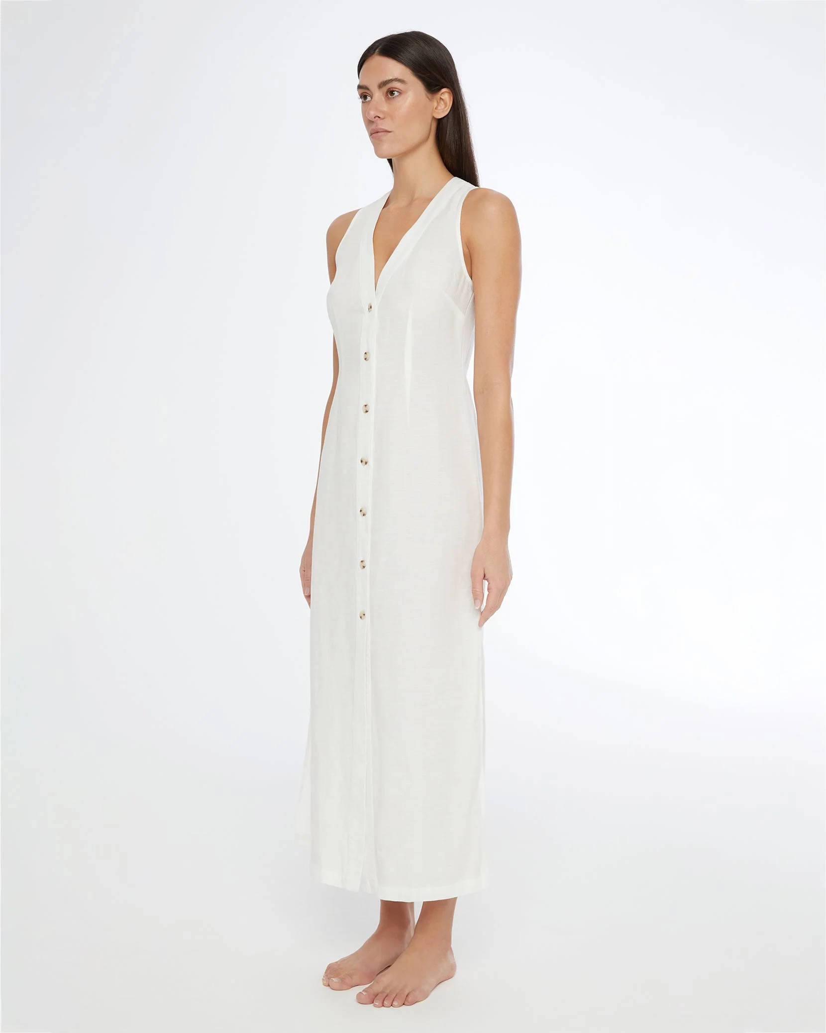 Womens | Air Linen Button Down Maxi Dress | White - Image 3