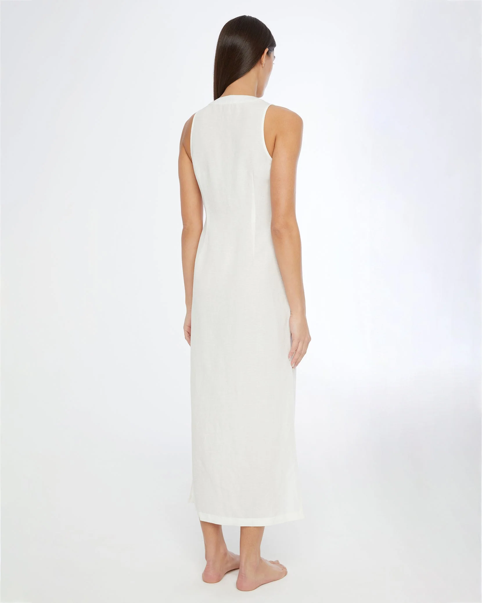 Womens | Air Linen Button Down Maxi Dress | White - Image 4