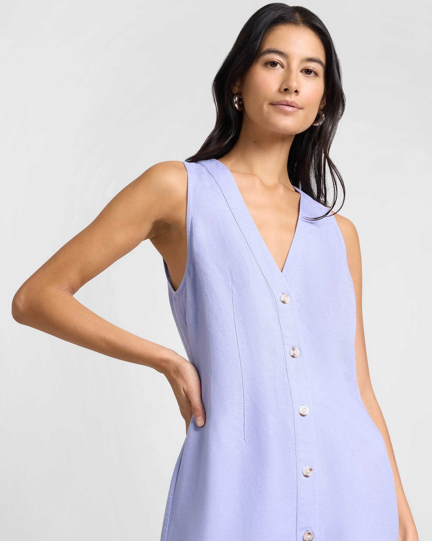 Womens | Air Linen Button Down Maxi Dress | Periwinkle - Image 3