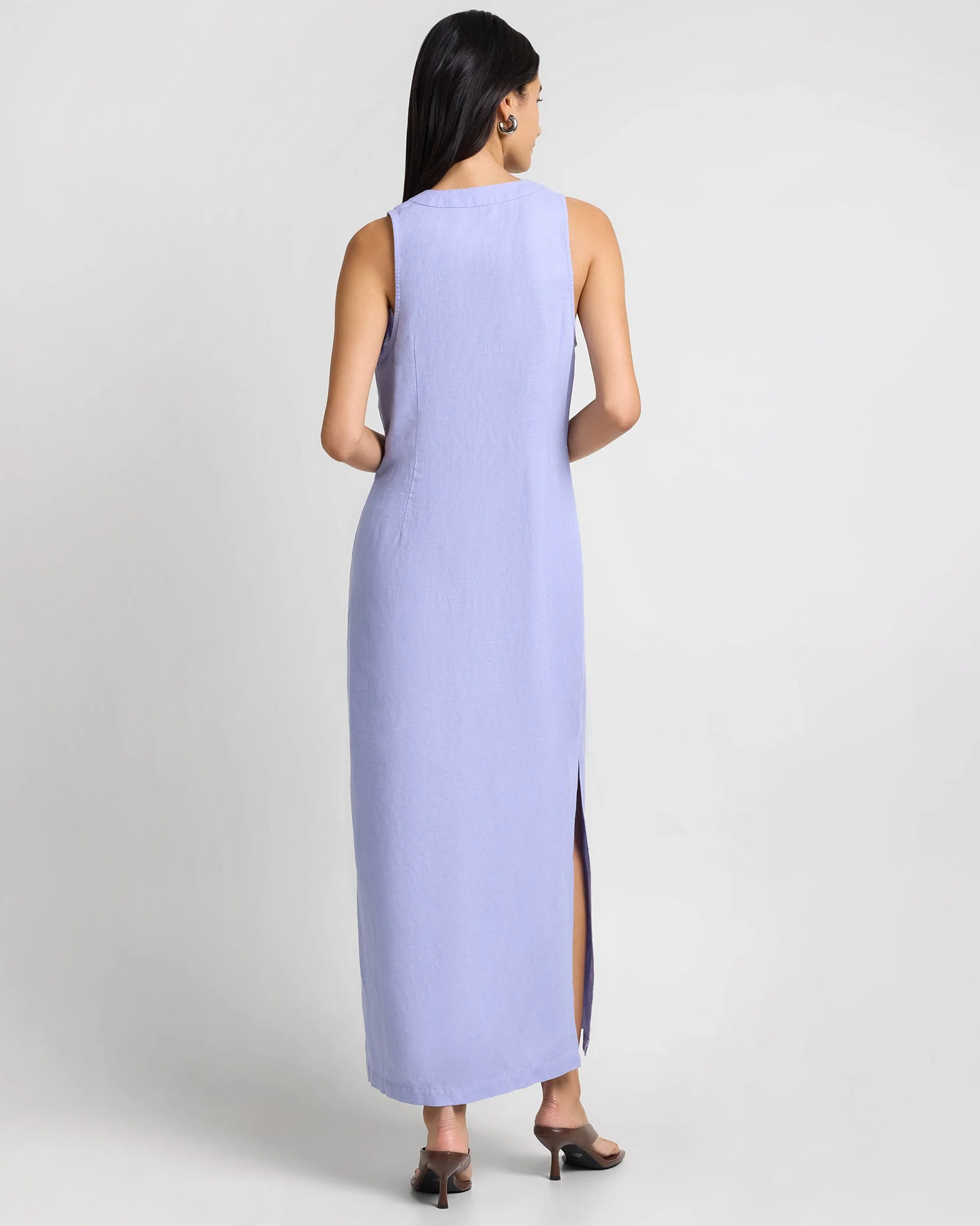Womens | Air Linen Button Down Maxi Dress | Periwinkle - Image 5