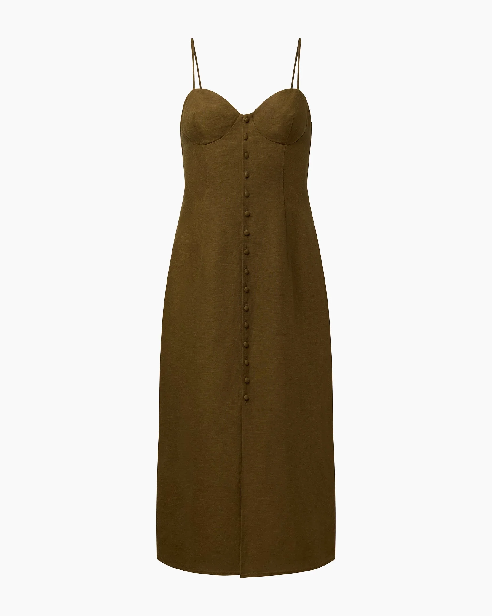 Womens | Air Linen Corset Midi Dress | Olive - Image 2