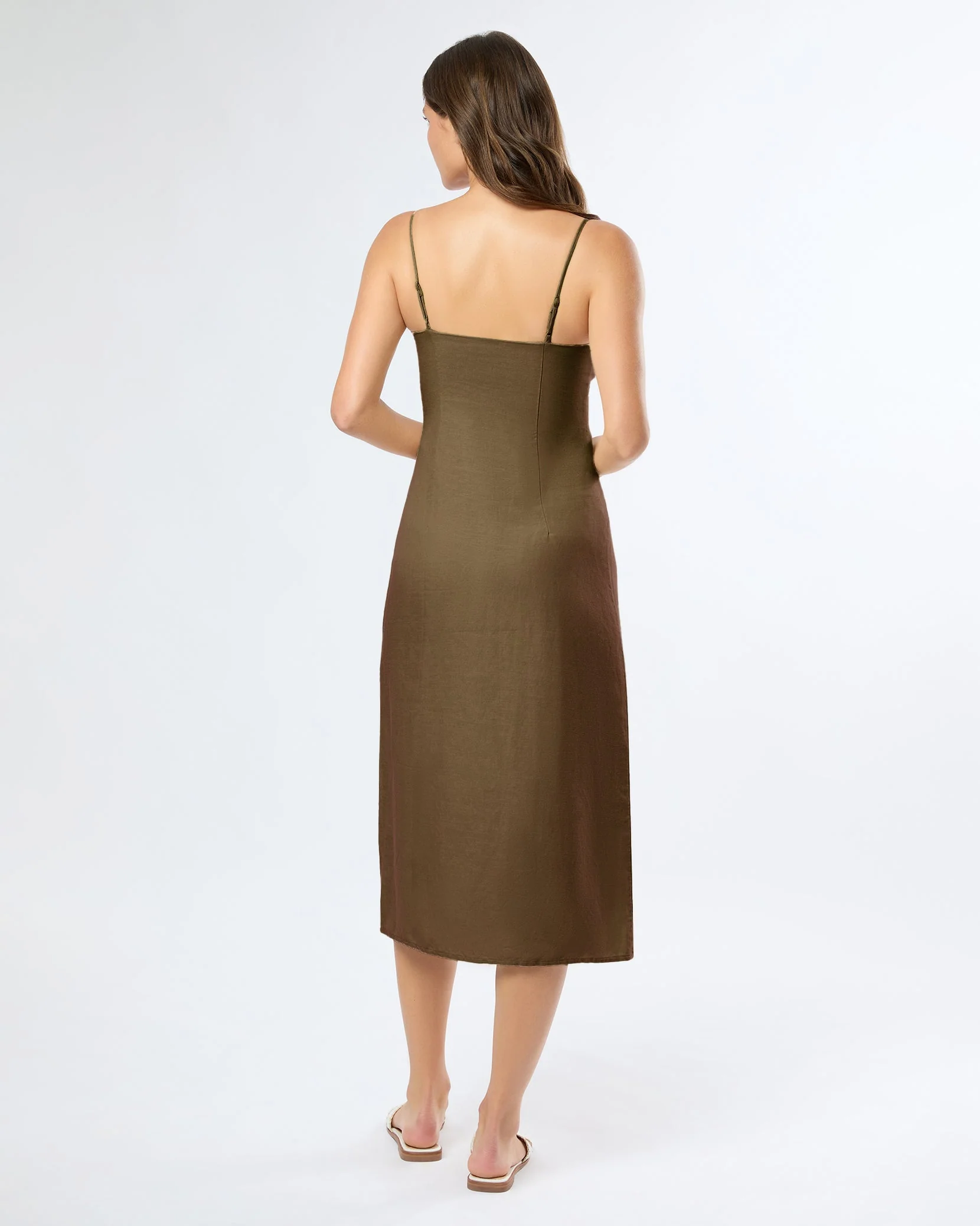 Womens | Air Linen Corset Midi Dress | Olive - Image 5