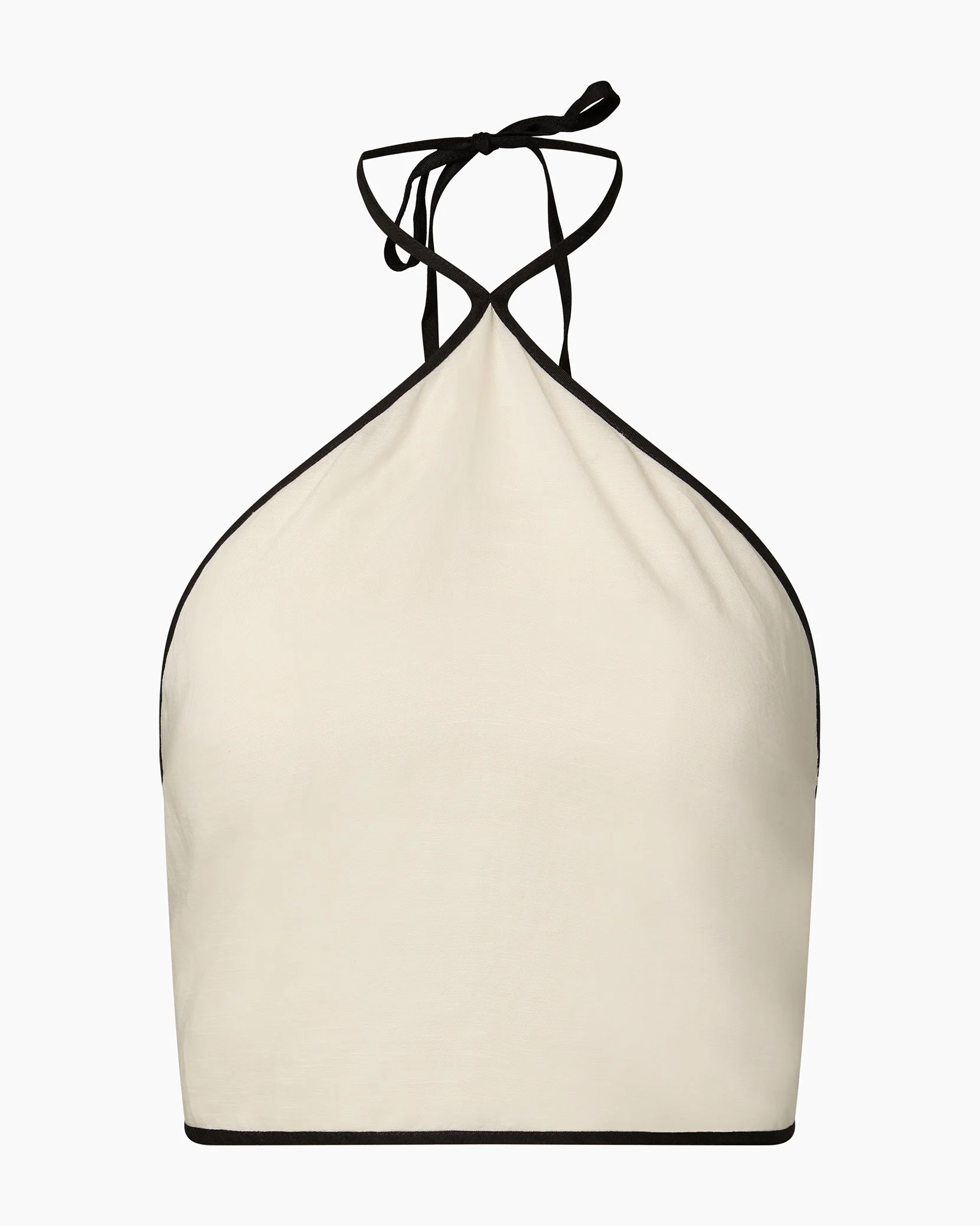 Womens | Air Linen Cropped Halter Top | Egret/Black - Image 2