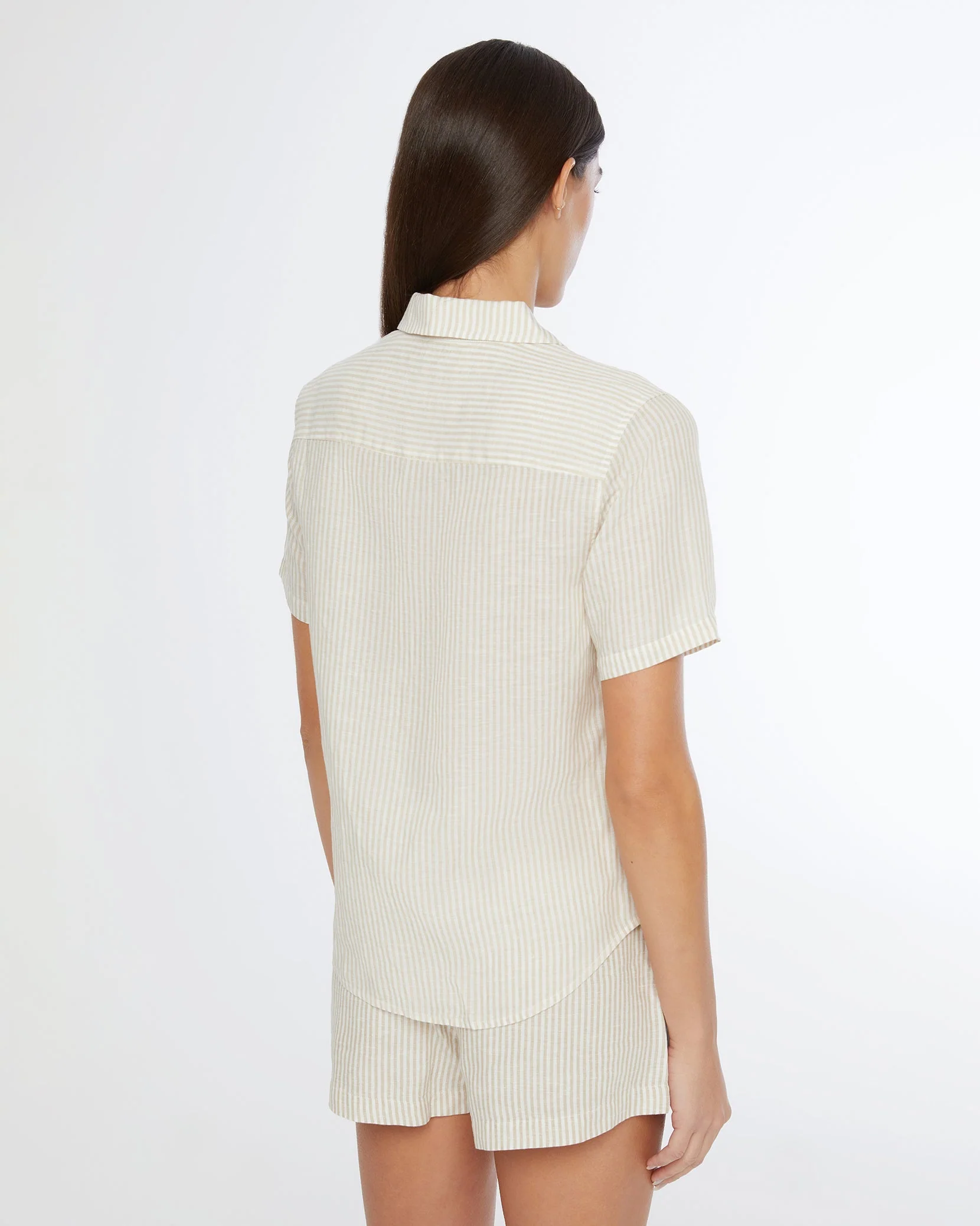 Womens | Air Linen Elastic Drawstring Short | Jute/White - Image 4