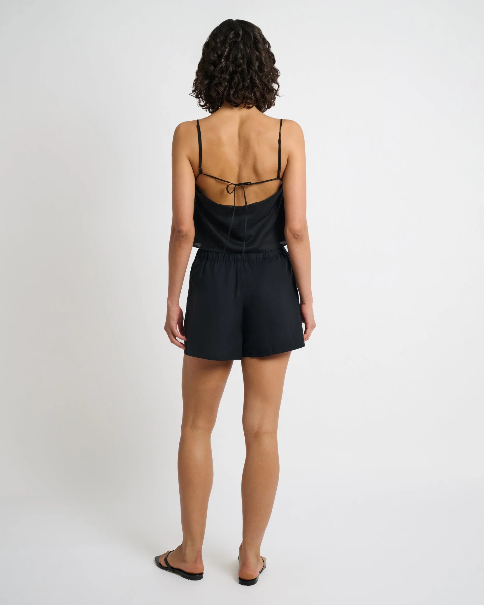 Womens | Air Linen Elastic Drawstring Short | Black - Image 5