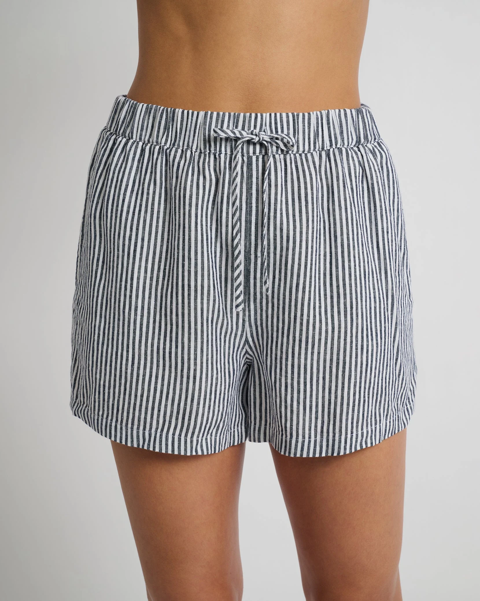 Womens | Air Linen Elastic Drawstring Short | Deep Navy/White - Image 4