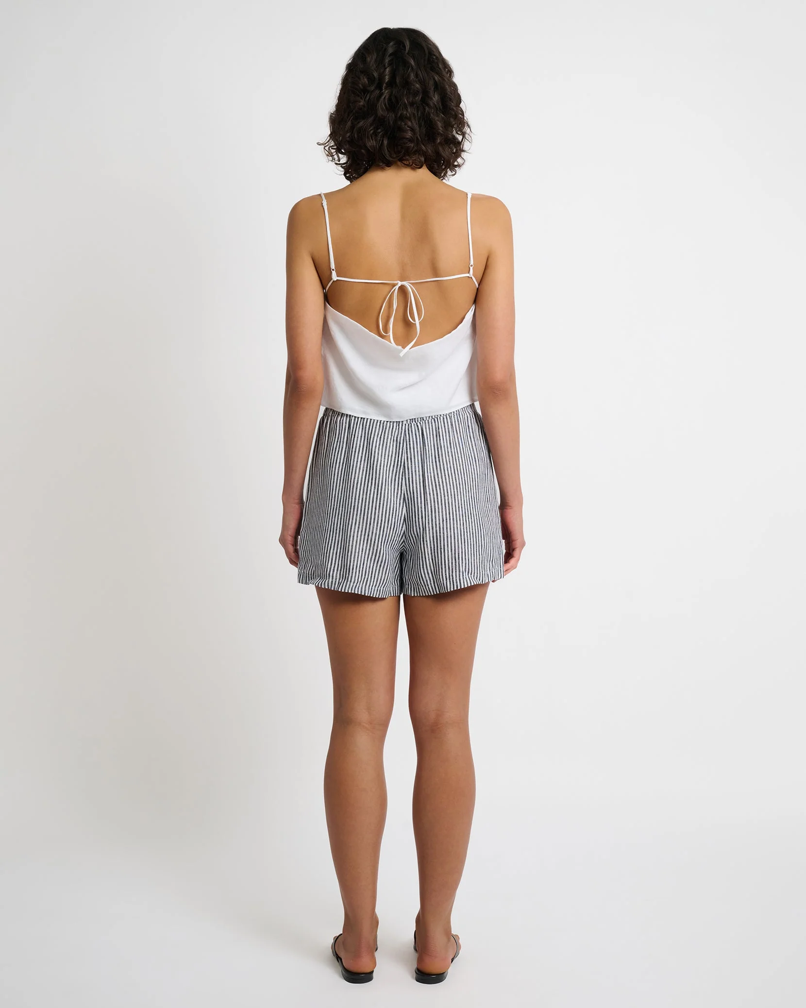 Womens | Air Linen Elastic Drawstring Short | Deep Navy/White - Image 6