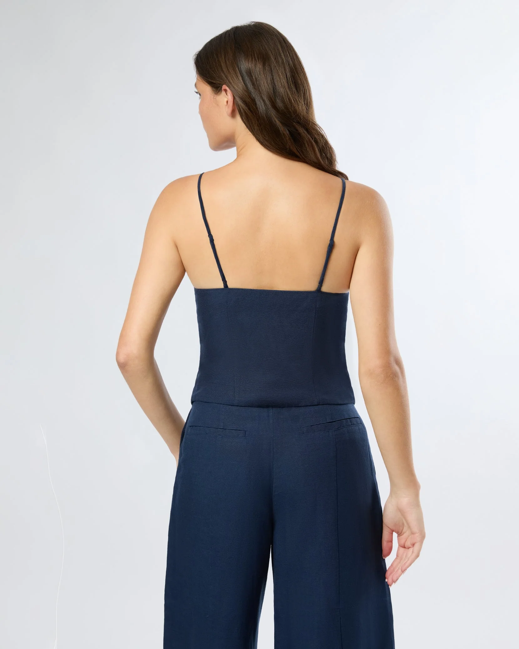 Womens | Air Linen High Neck Top | Deep Navy - Image 5