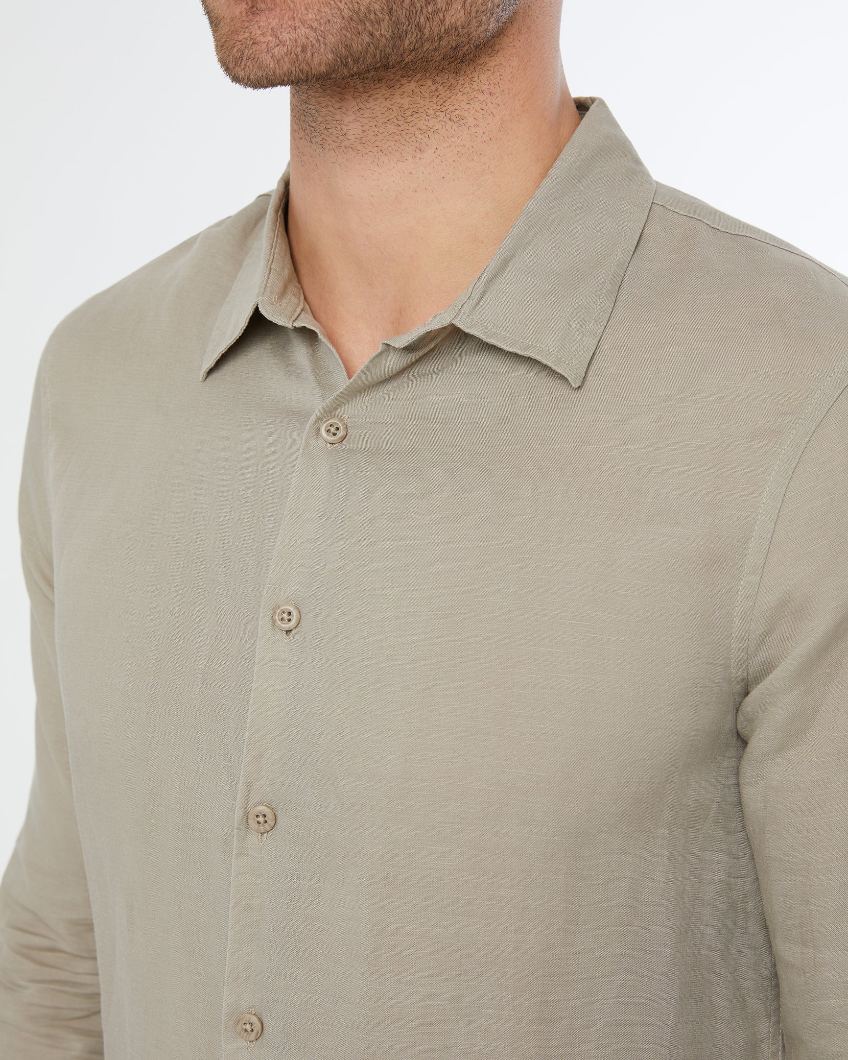Mens | Air Linen Long Sleeve Shirt | Dark Olive - Image 4