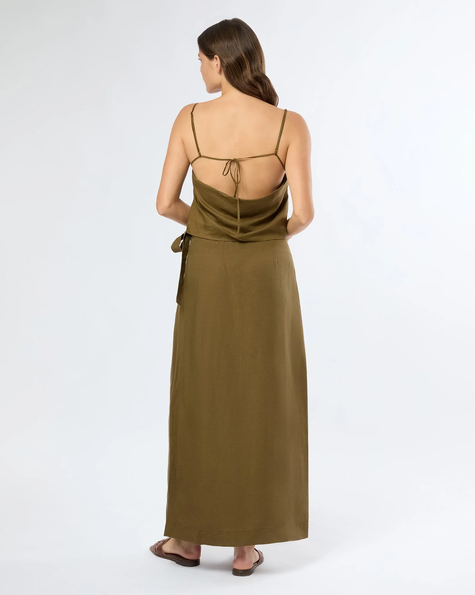 Womens | Air Linen Maxi Wrap Skirt | Olive - Image 5