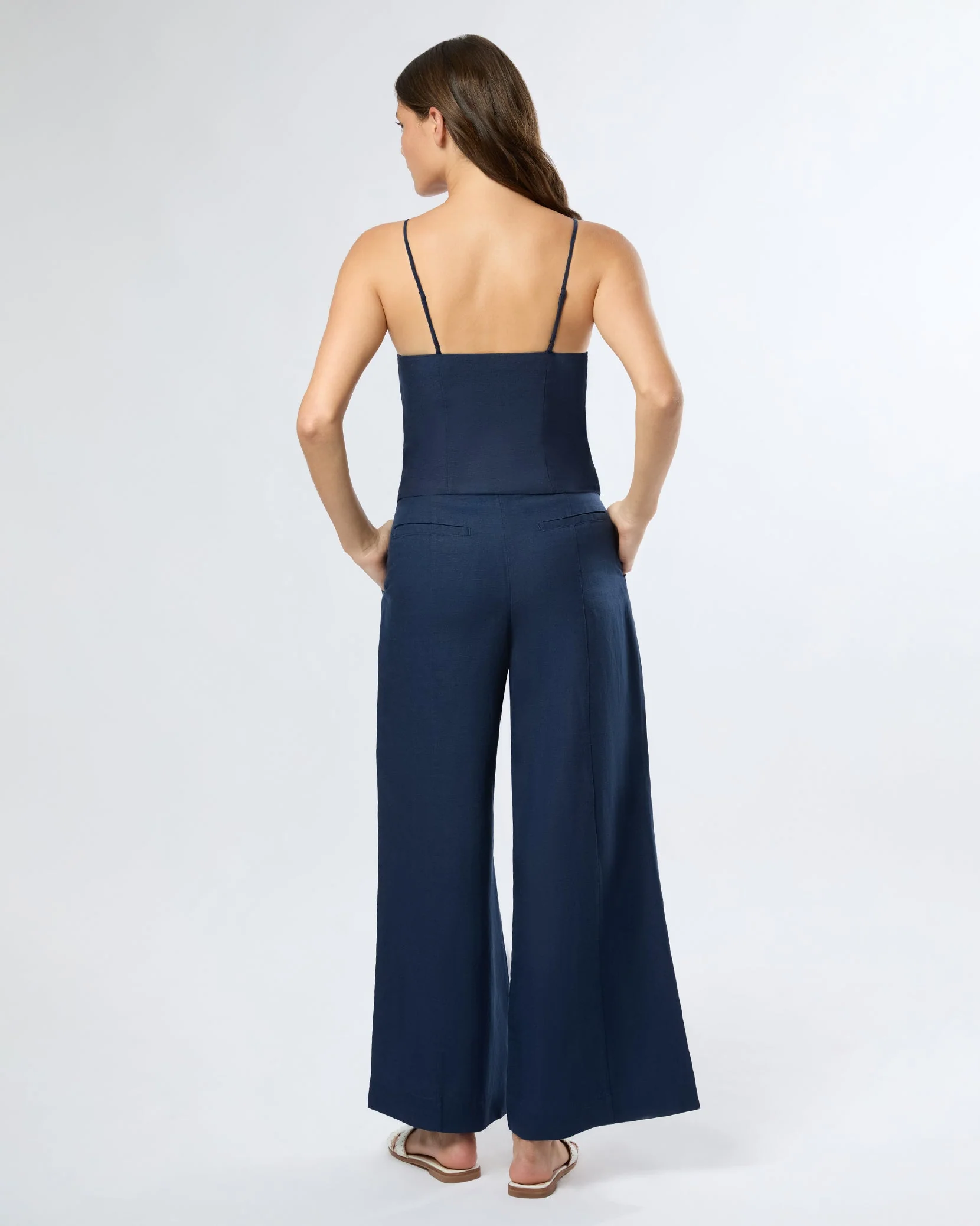 Womens | Air Linen Palazzo Pant | Deep Navy - Image 5