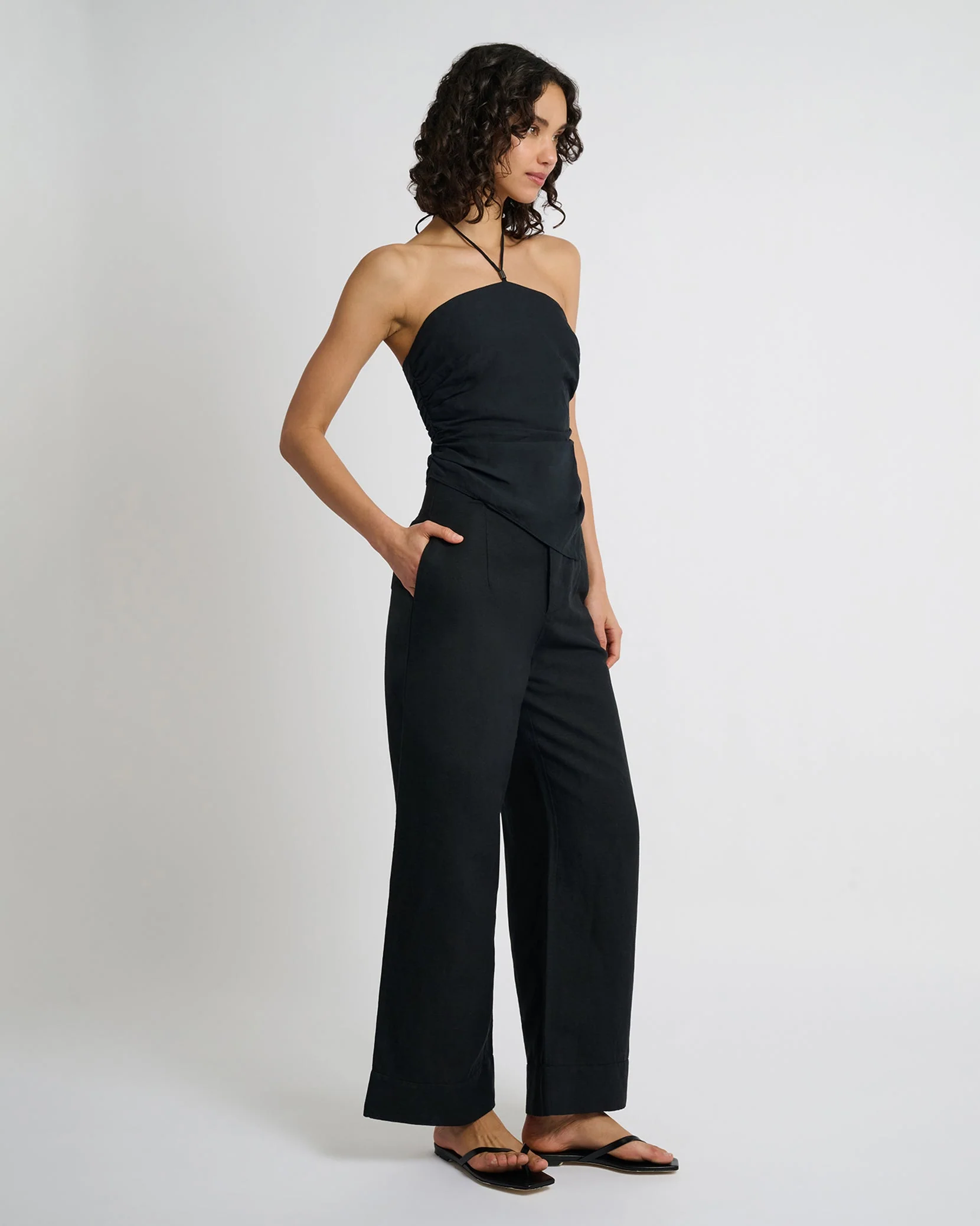 Womens | Air Linen Paperbag Trouser | Black - Image 4
