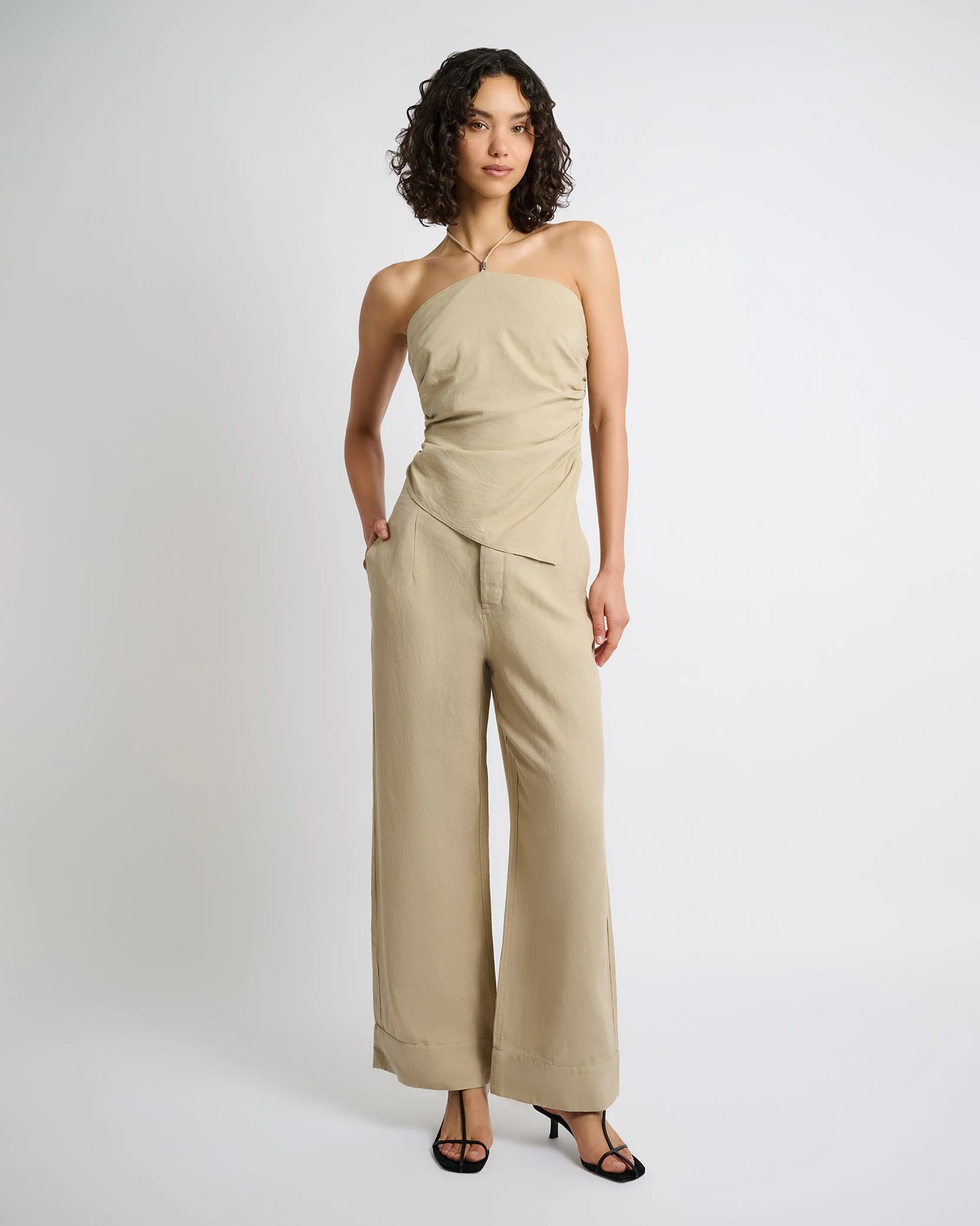 Womens | Air Linen Paperbag Trouser | Jute - Image 3