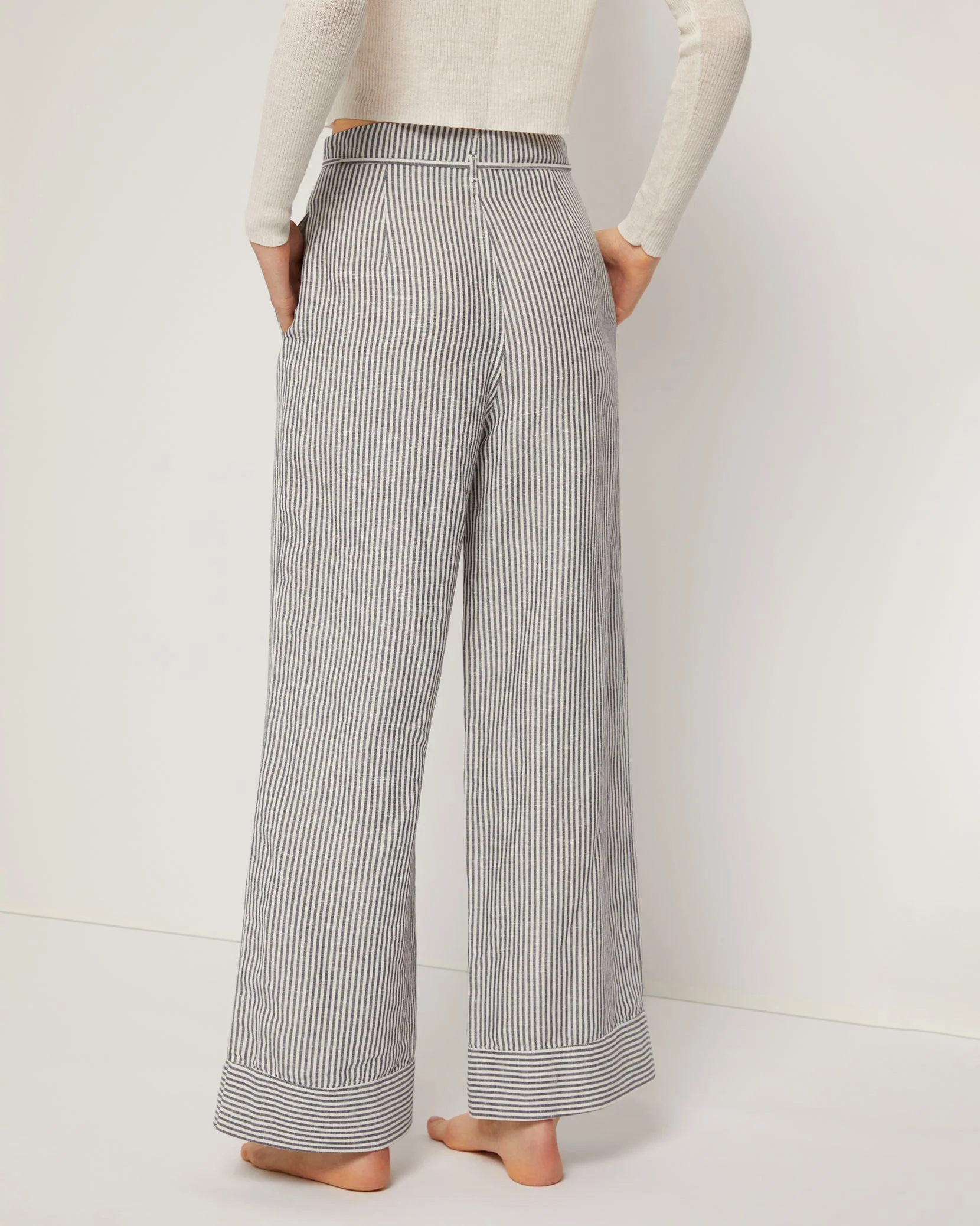Womens | Air Linen Paperbag Trouser | Deep Navy/White - Image 5