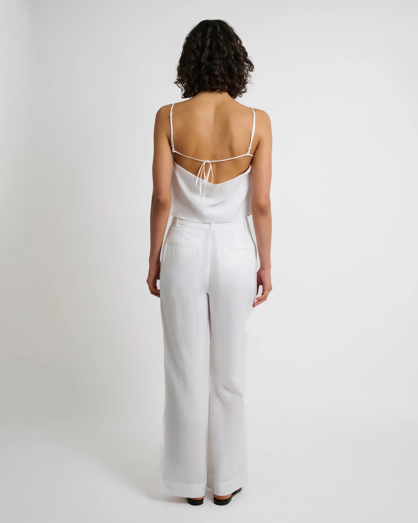 Womens | Air Linen Pleated Trouser | White - Image 5