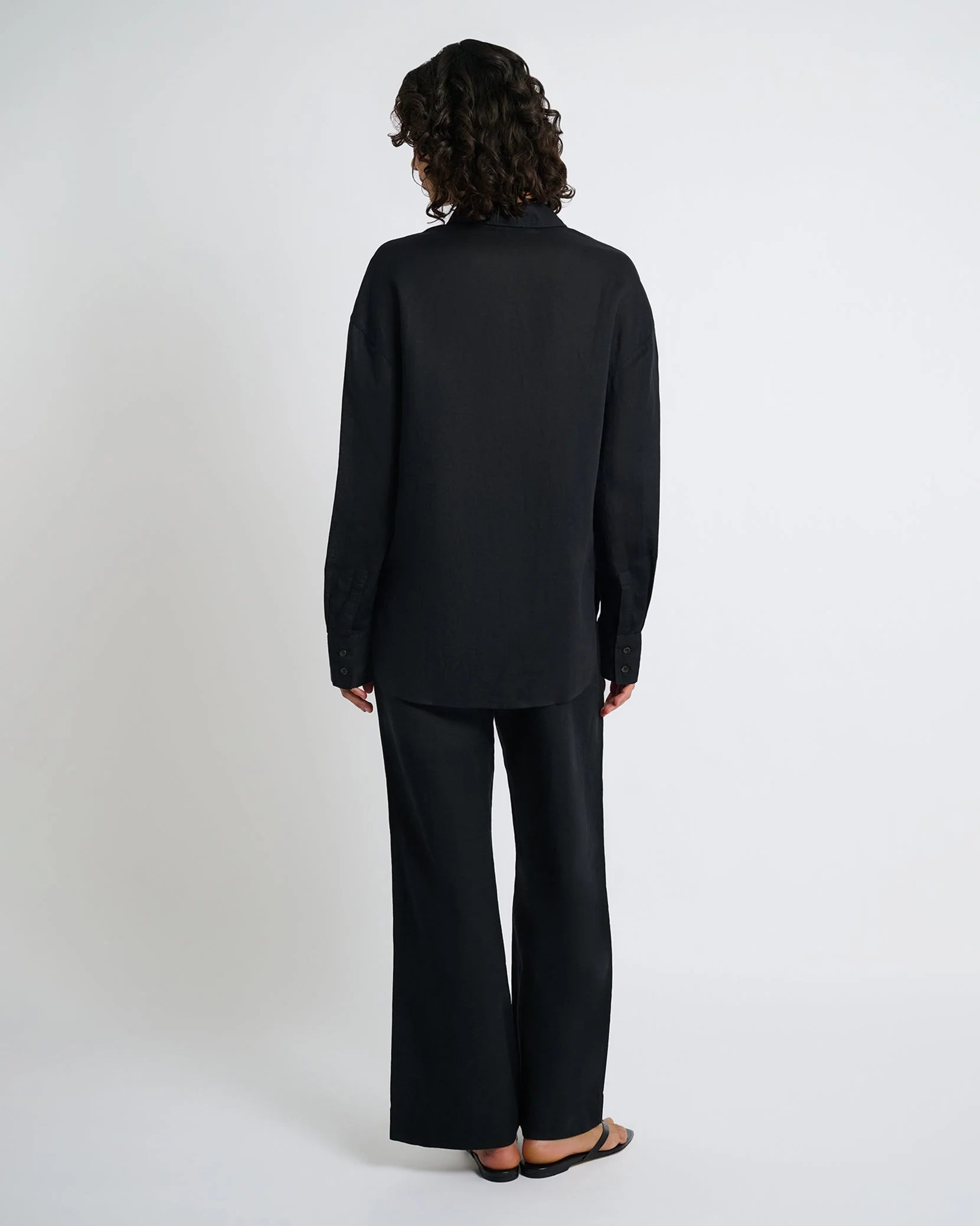 Womens | Air Linen Pleated Trousers | Black - Image 5