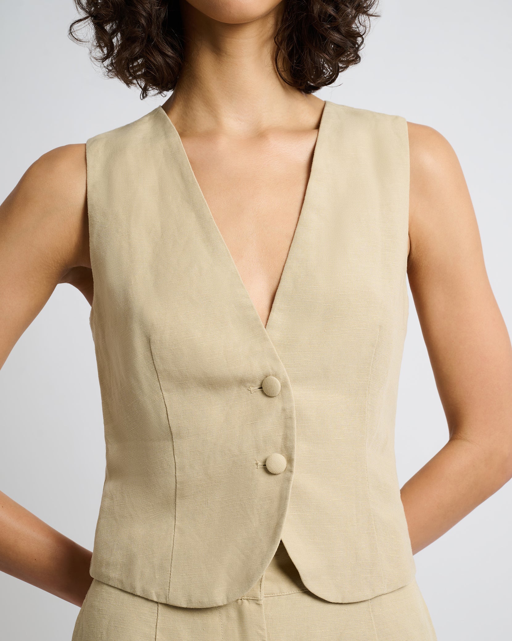 Womens | Air Linen Relaxed Vest | Jute - Image 4