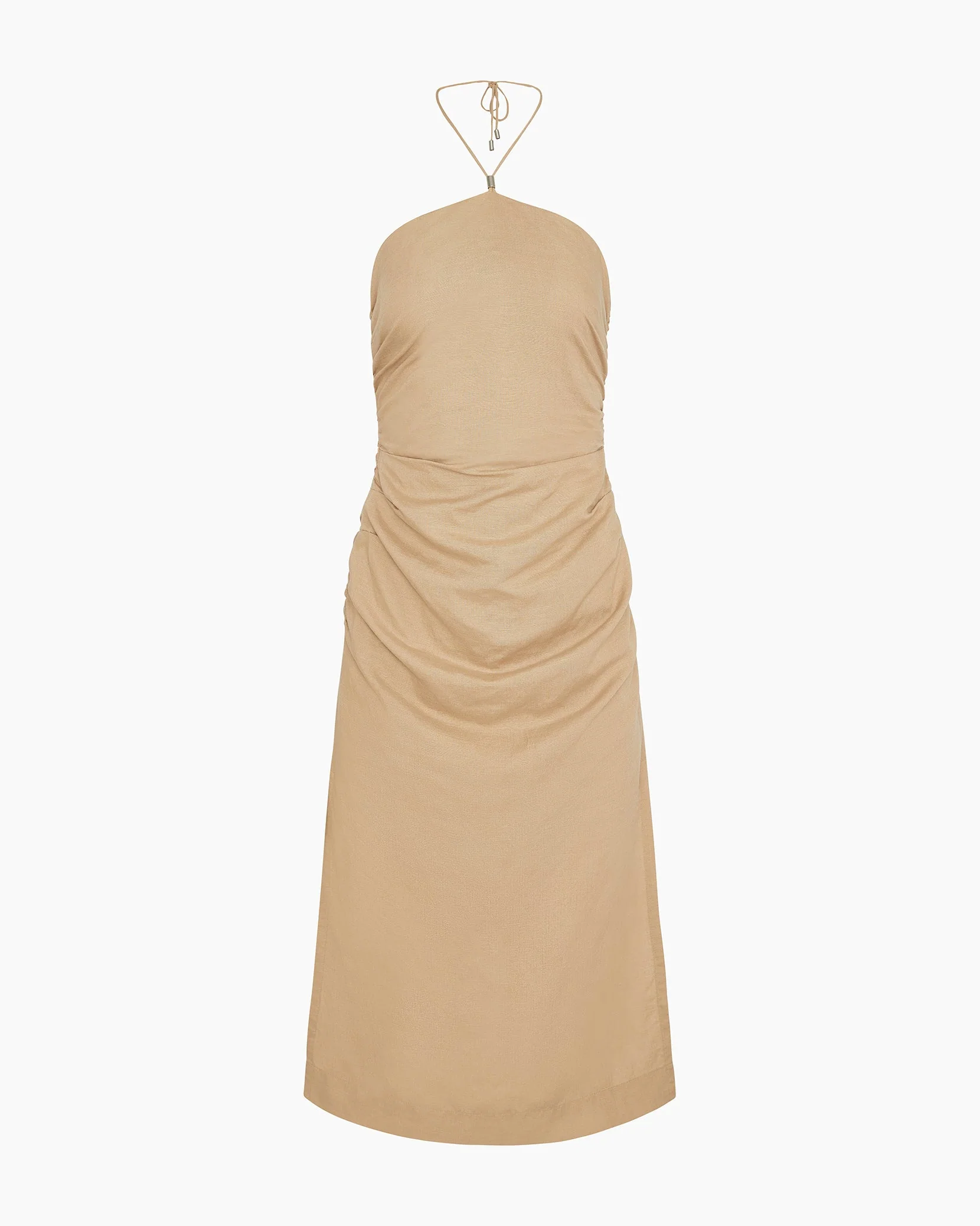 Womens | Air Linen Ruched Halter Dress | Jute - Image 3