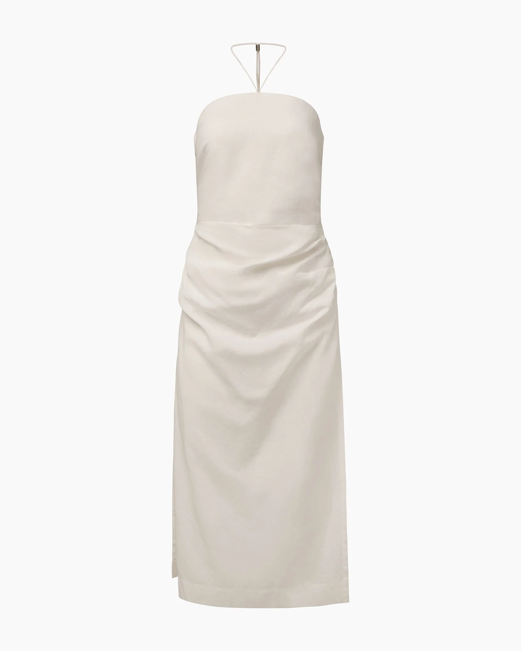 Womens | Air Linen Ruched Halter Dress | White - Image 2