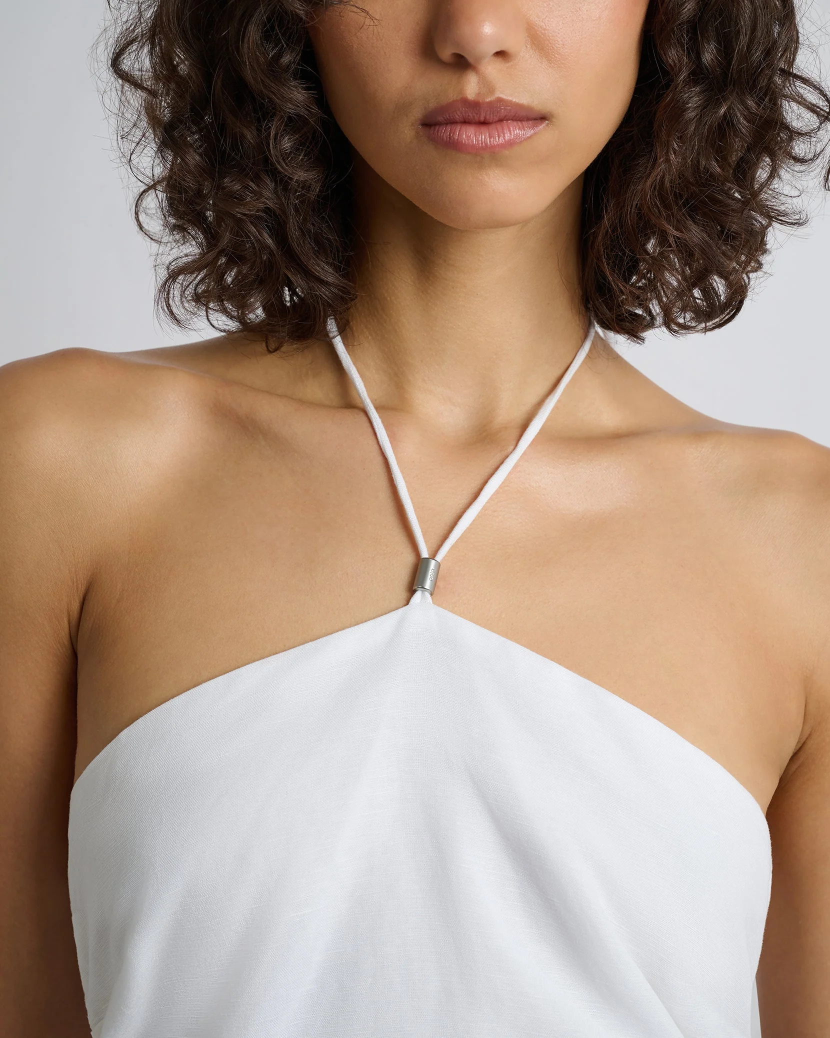 Womens | Air Linen Ruched Halter Dress | White - Image 3