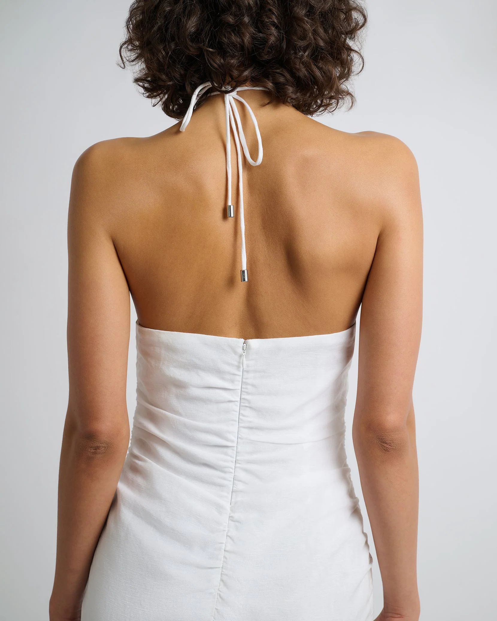 Womens | Air Linen Ruched Halter Dress | White - Image 4