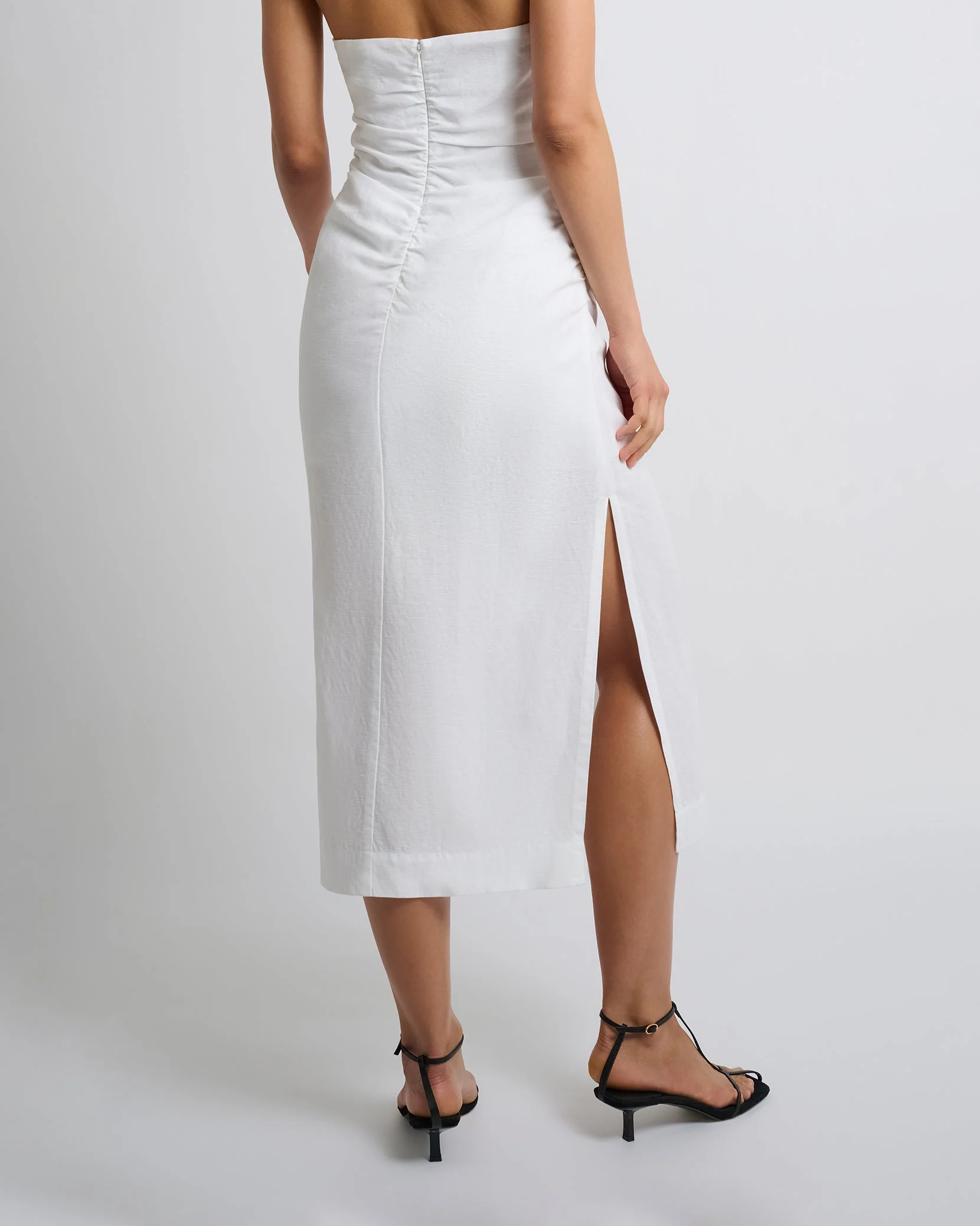 Womens | Air Linen Ruched Halter Dress | White - Image 5