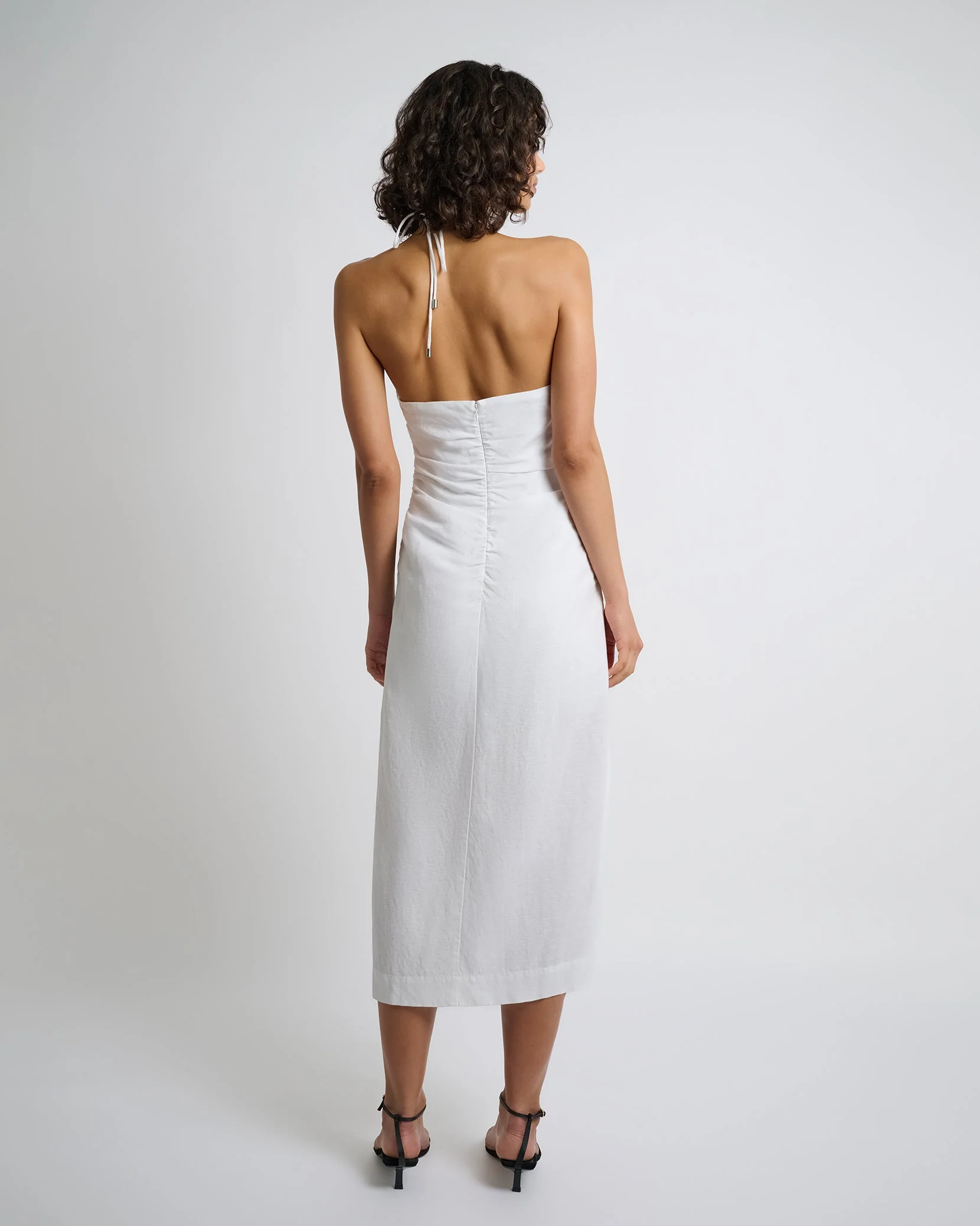 Womens | Air Linen Ruched Halter Dress | White - Image 6