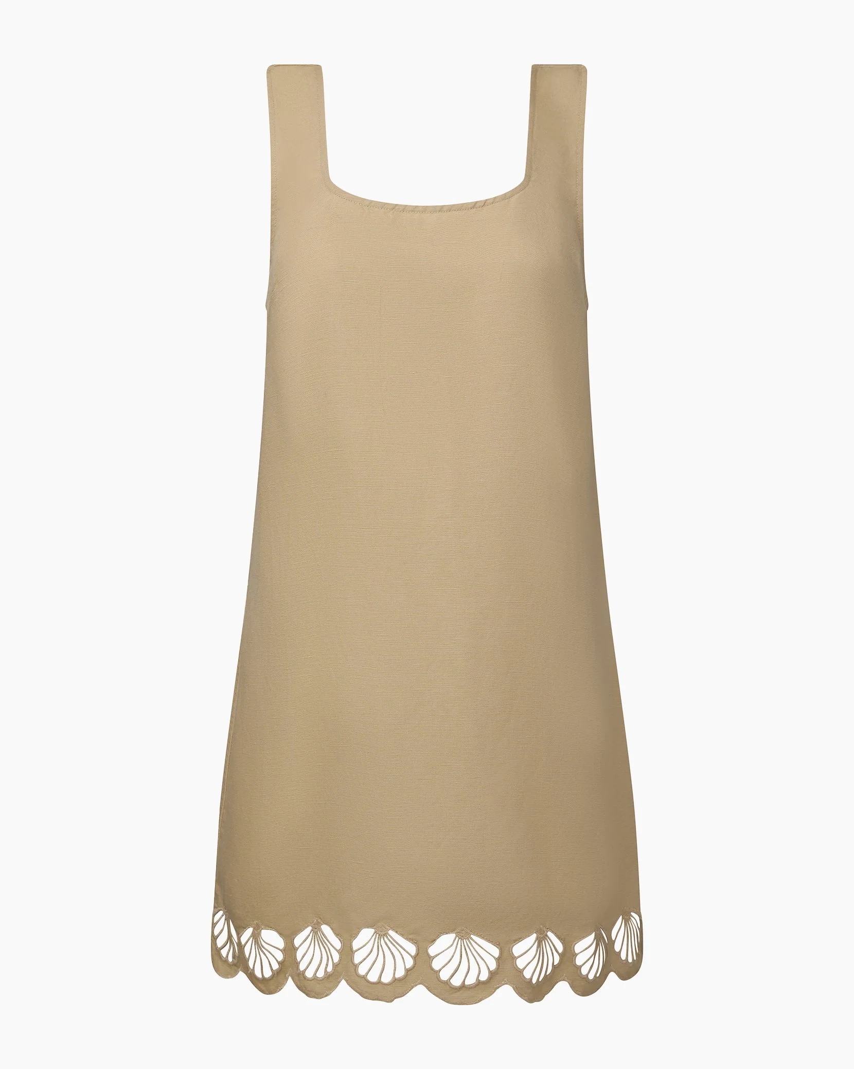 Womens | Air Linen Scallop Mini Dress | Jute - Image 2