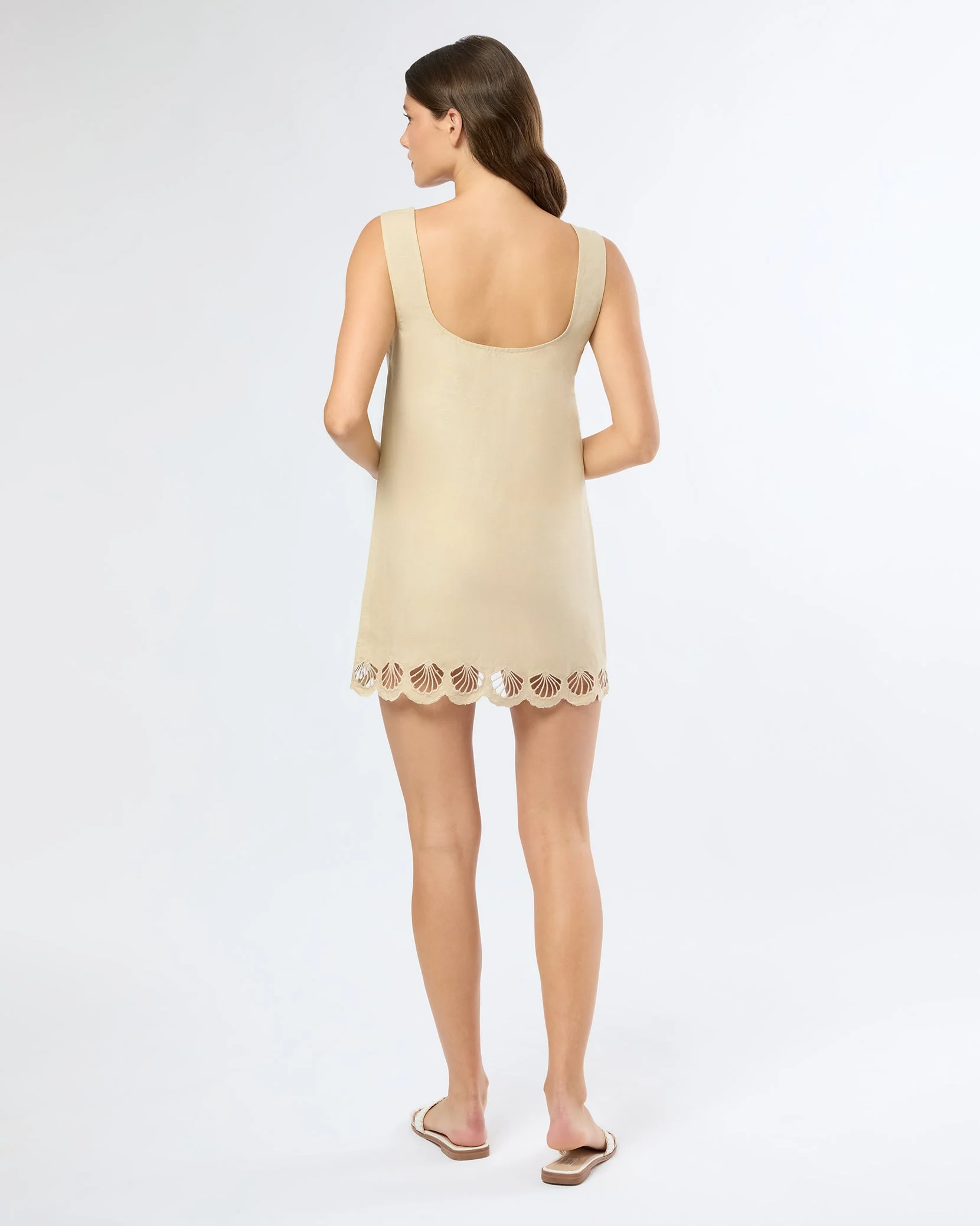 Womens | Air Linen Scallop Mini Dress | Jute - Image 6