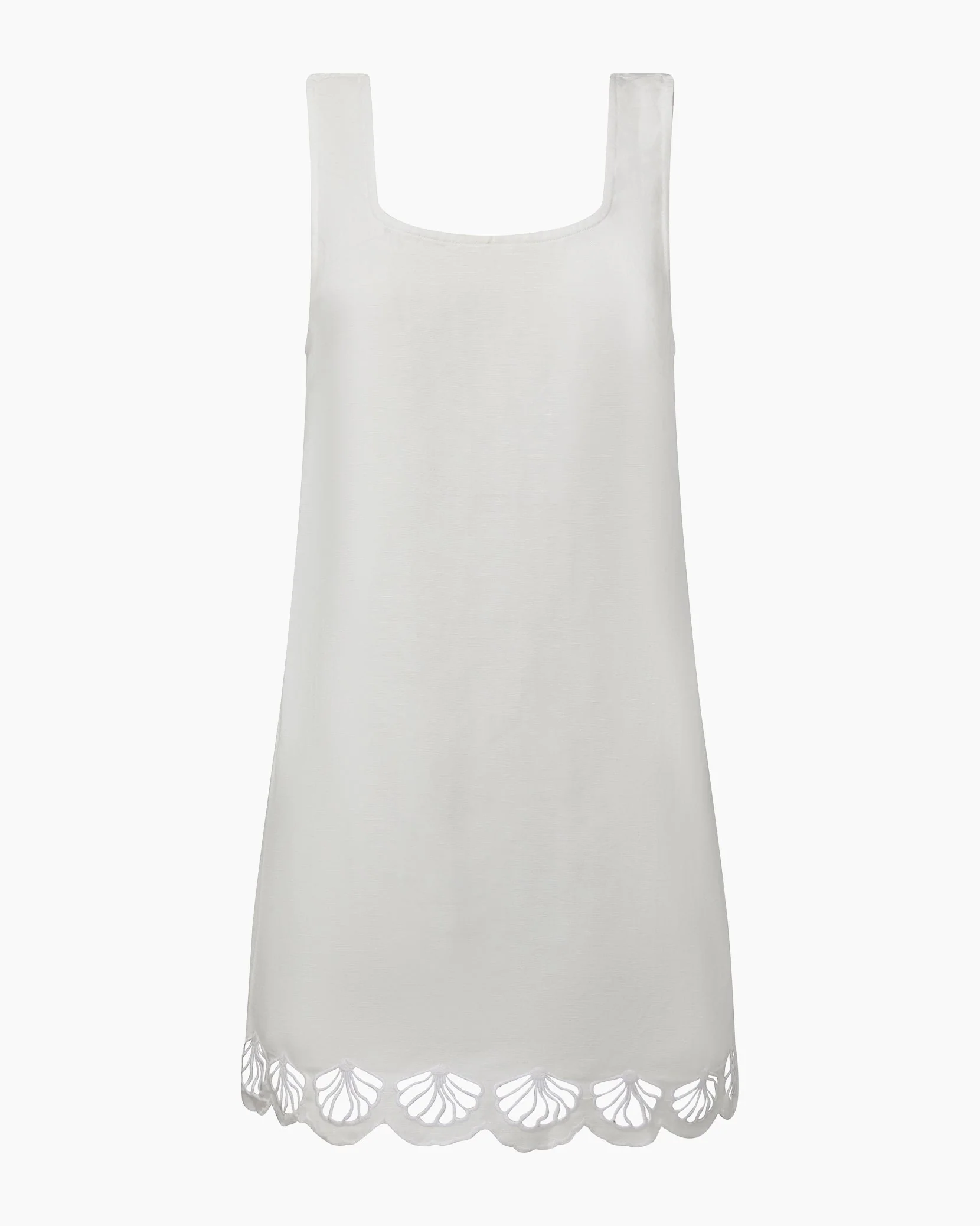 Womens | Air Linen Scallop Mini Dress | White - Image 2